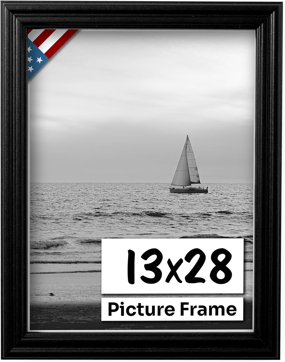 Black 13x28 Picture Frame .75" Inch Wide - Black Wall Decor Handmade Solid Wood Frames with Preinstalled Hangers and UV Blocking Plexiglass 28x13 Frame