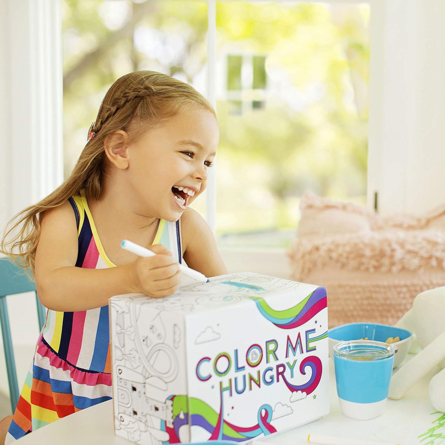 Munchkin Color Me Hungry Splash 7pc Toddler Dining Set – Plate, Bowl, Cup, and Utensils in a Gift Box, Blue : Baby