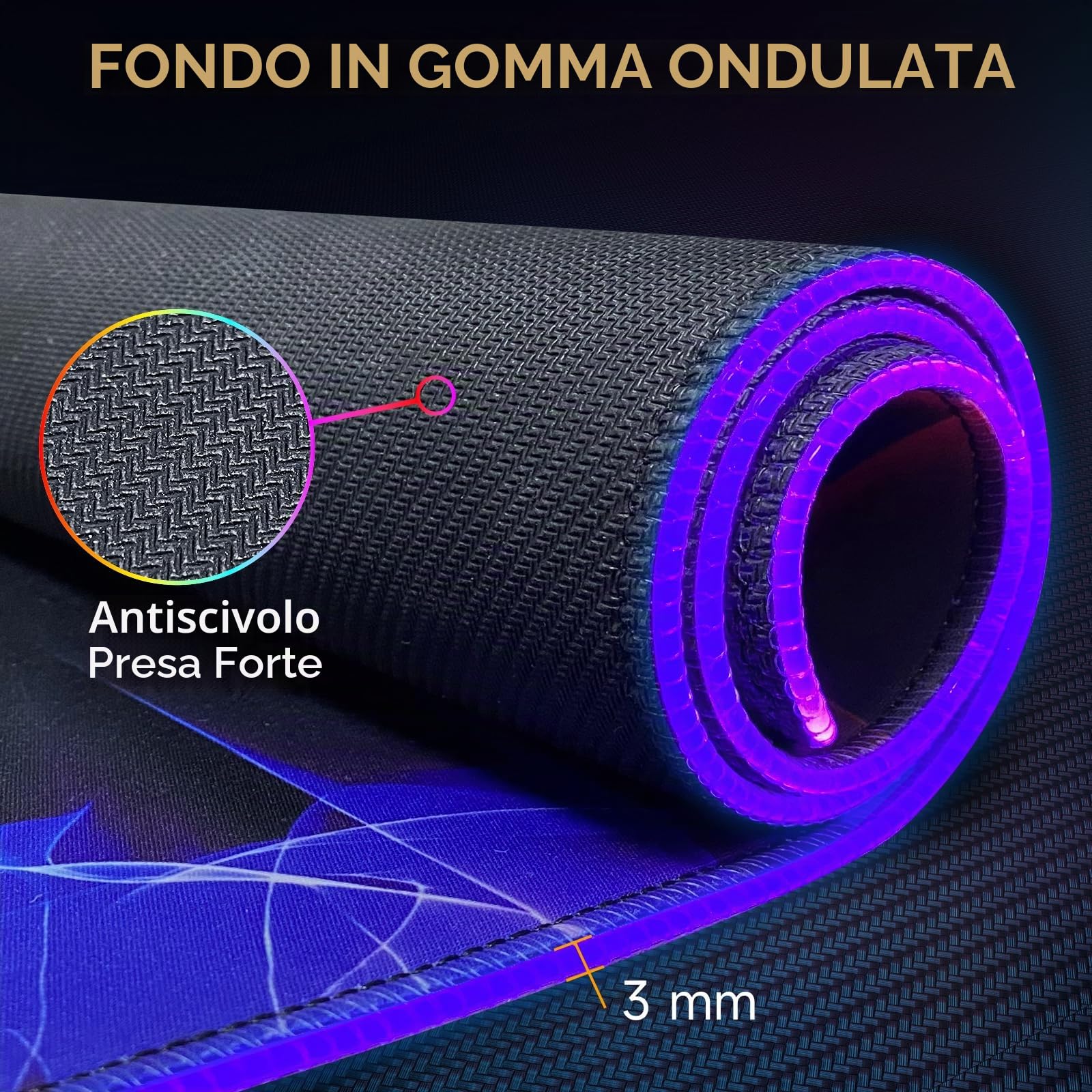 Tappetino Mouse Gaming RGB XXL – Base LED Grande Da Scrivania 80×30 cm Con 12 Modalità Di Illuminazione, Impermeabile, Base Antiscivolo, Superficie Liscia – Per Tastiera, Mouse, PC E Laptop – Design