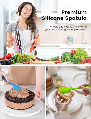 Miniatura 6 de Espátulas de silicona, silicona de grado alimenticio, raspador de goma de 8.5 pulgadas con resistente al calor, diseñado para cocinar, hornear,