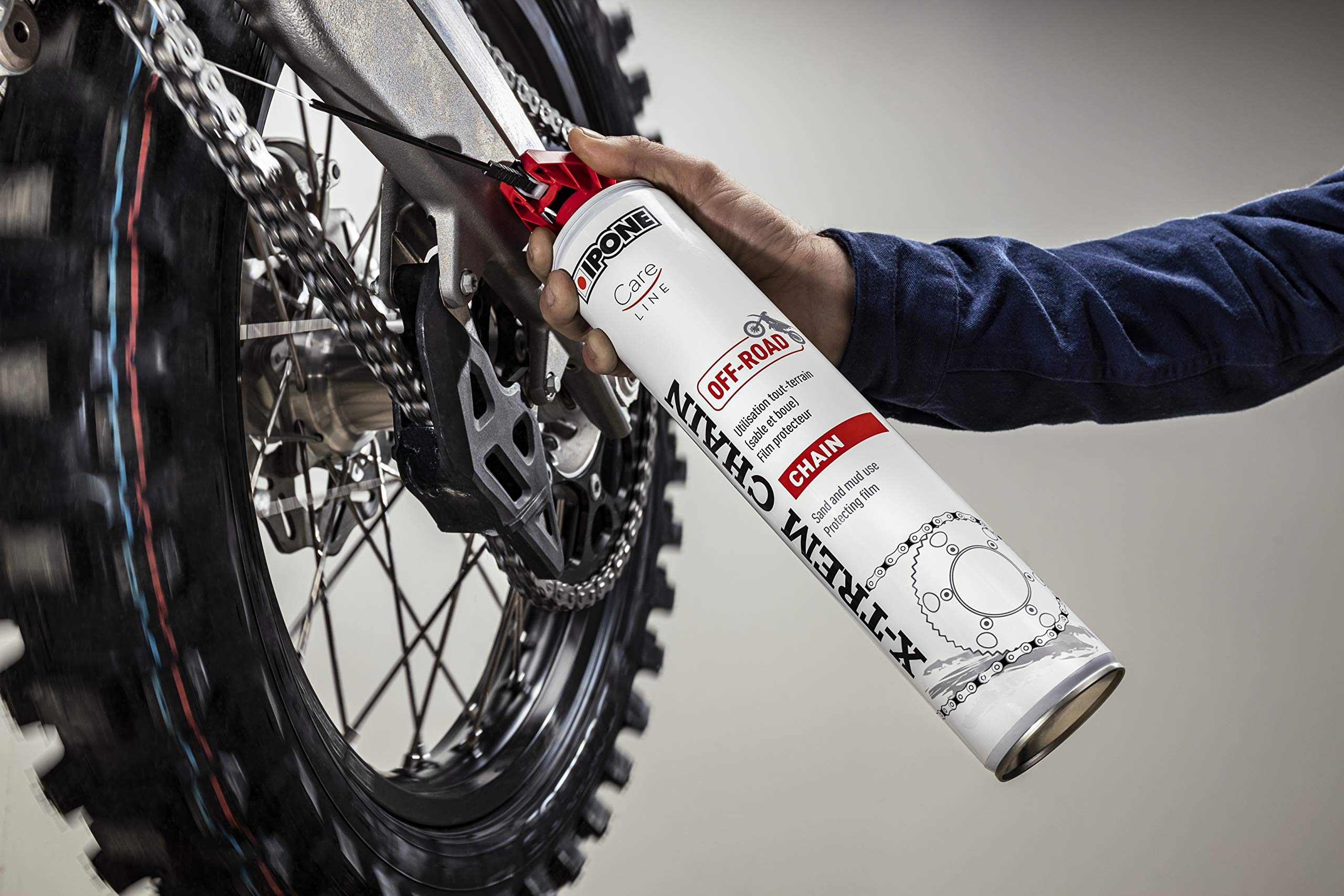 IPONE - Reinigungsset für Geländemotorräder - Chain Cleaner 750ml + X-Trem Chain Off-Road 750ml + Kettenbürste | Universell einsetzbar