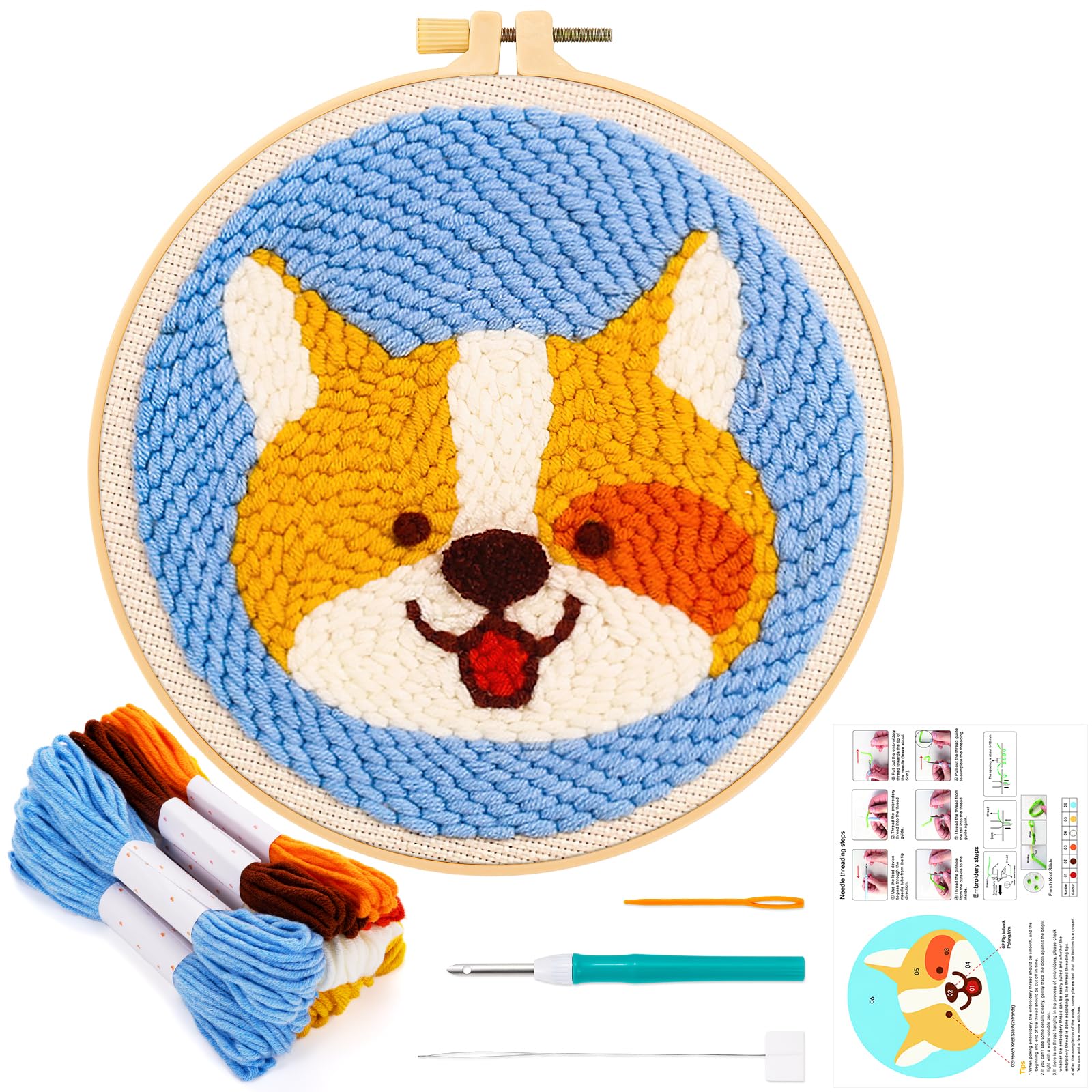 JSRQT Kit De Démarrage Punch Needle Broderie, 2 Pièces Coaster Avec Motif De Feuille Fleur, Pour Débutants Adultes Avec Cerceau à Broder, Aiguille Et Fils