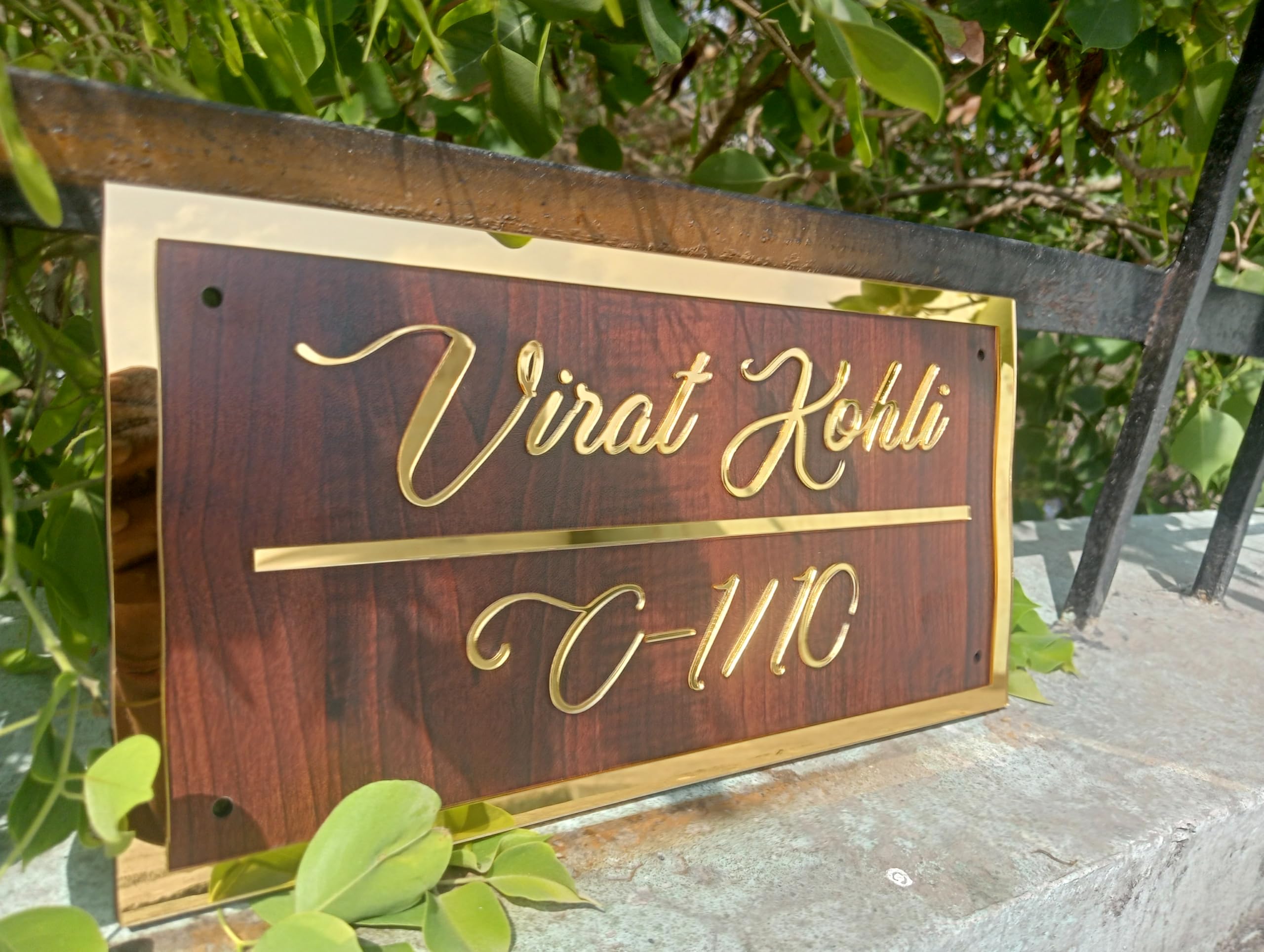 HomeEcho Personalized Craft Wood Luxury Door Name Plates for Home Entrance (15x30 Cm) with 3D Embossed Letters- Ideal for Home & Office Entrances With Stainless Steel Screws || Door name plates (WoodGold)