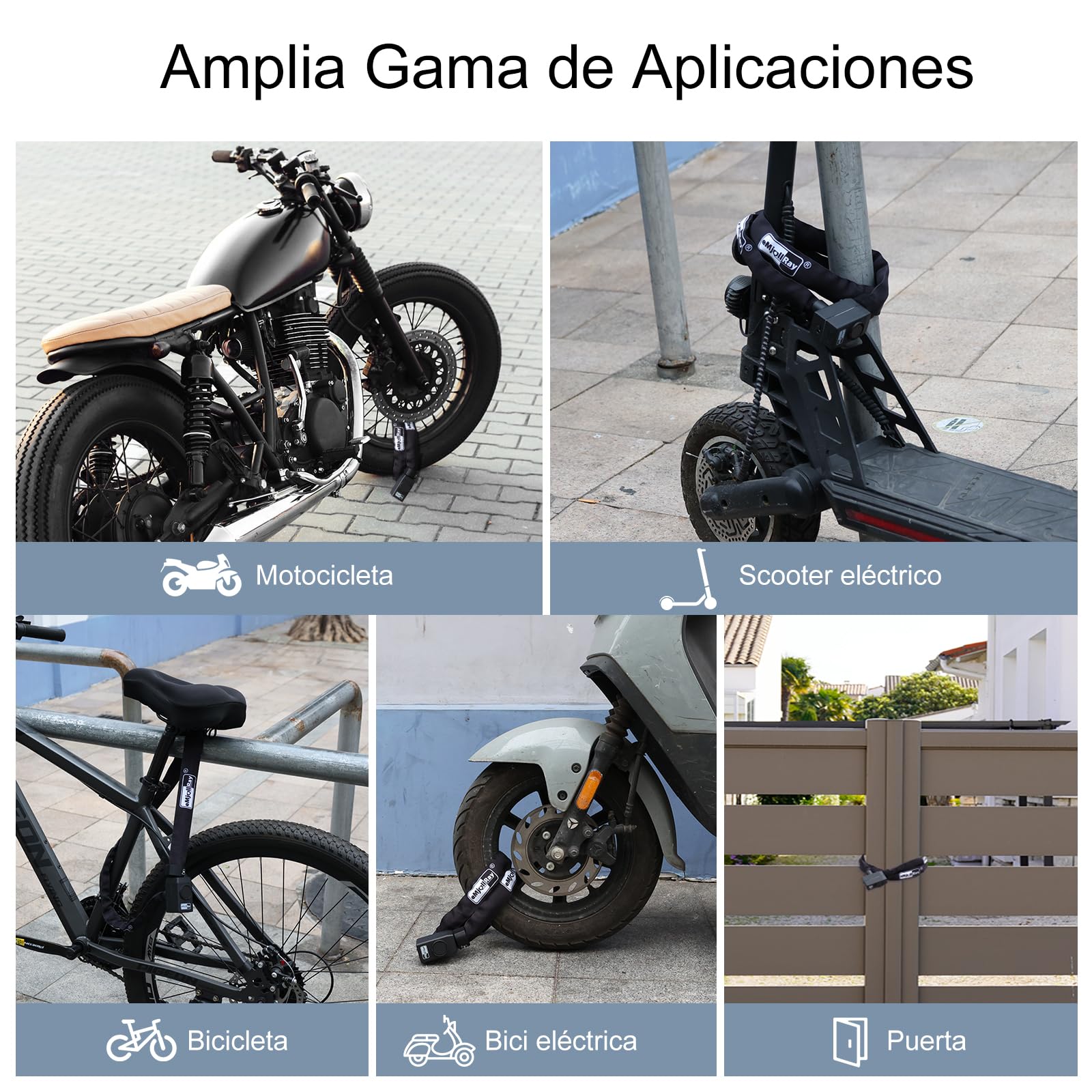 Candado de bicicleta con alarma de 120 cm, 110 dB, sistema de alarma para bicicleta eléctrica, motocicleta, candado con 2 mandos a distancia, 3 llaves, cable USB C, funda de silicona, funda