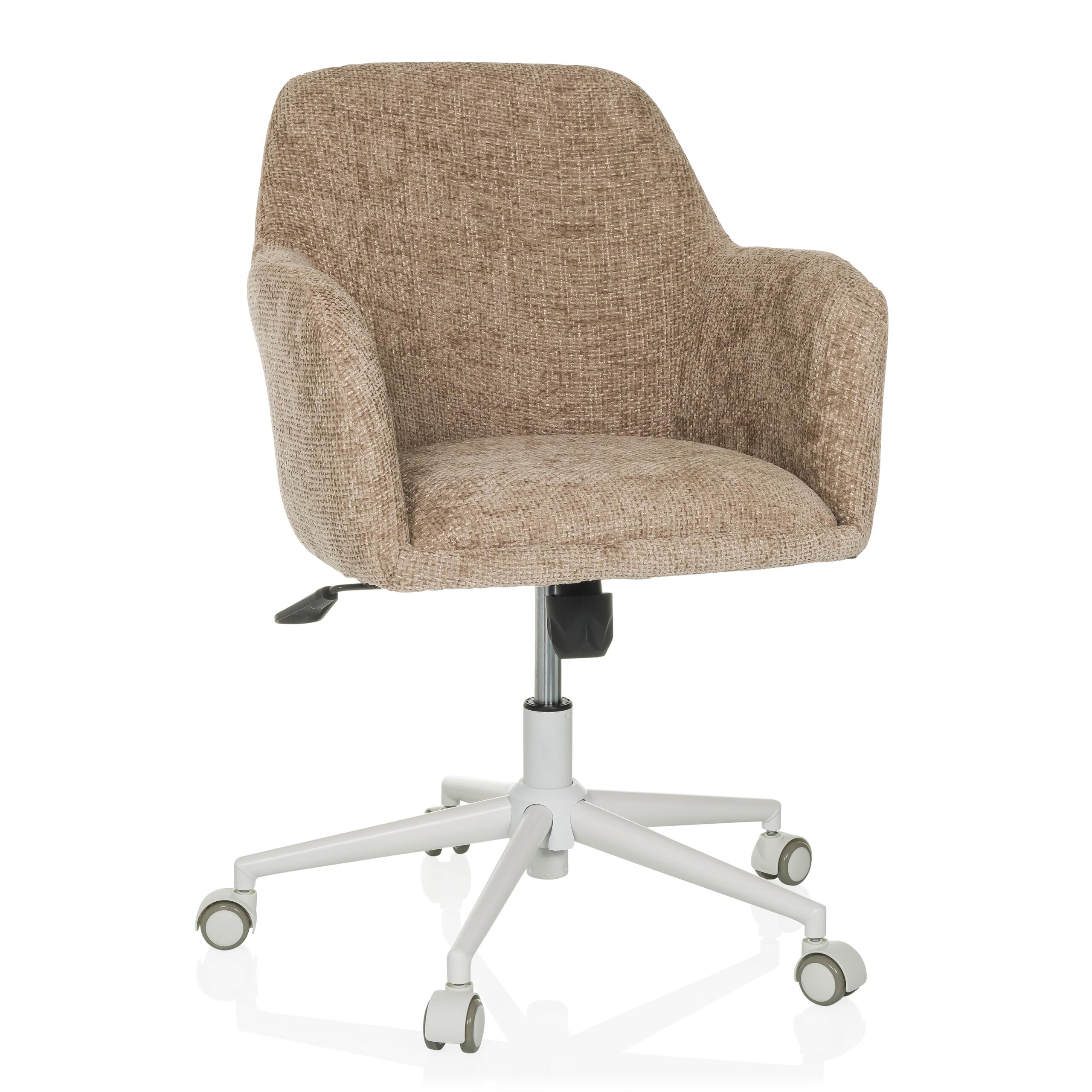 Chaise de bureau pivotante et basculante en tissu beige et blanc style industriel