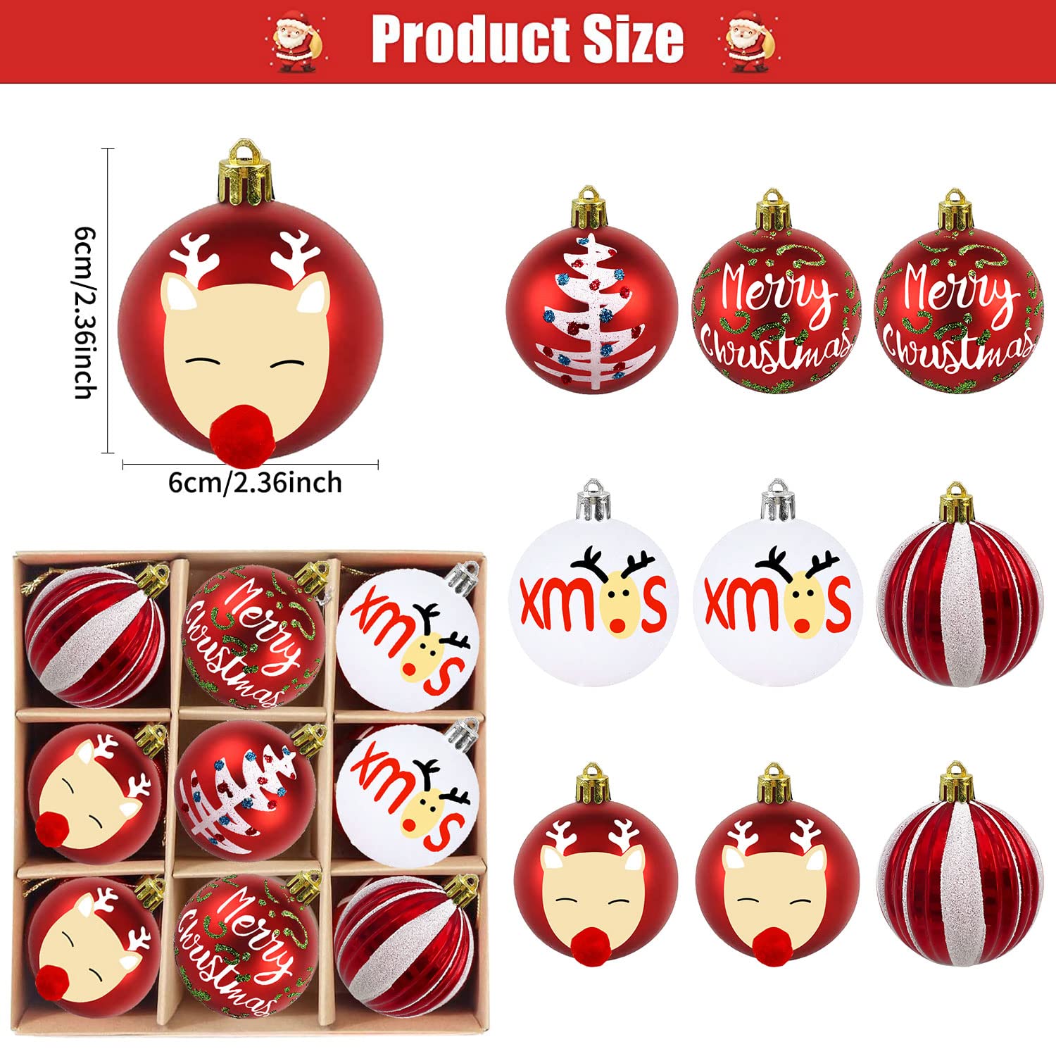 Kerstballen, roze, set van 16 stuks, 6 cm, kunststof kerstballen, wit, kerstboomversiering, kerstboomdecoratie
