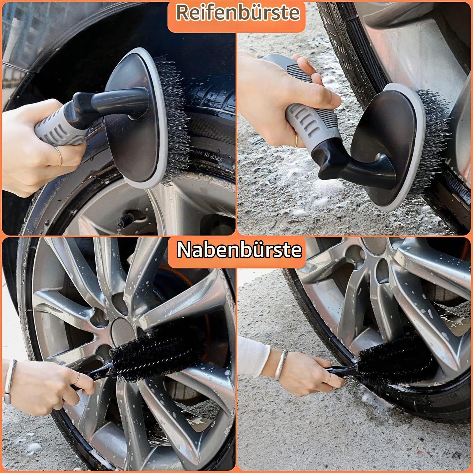THINKWORK Auto Reinigungsset, Autowaschset Auto Set, 17 Stück Auto Autopflege für Auto Reinigung Innenraum und Außen, Armaturenbrett, Lüftungsschlitz, Motor, Räder, Autopflege-Geschenkset (Orange)