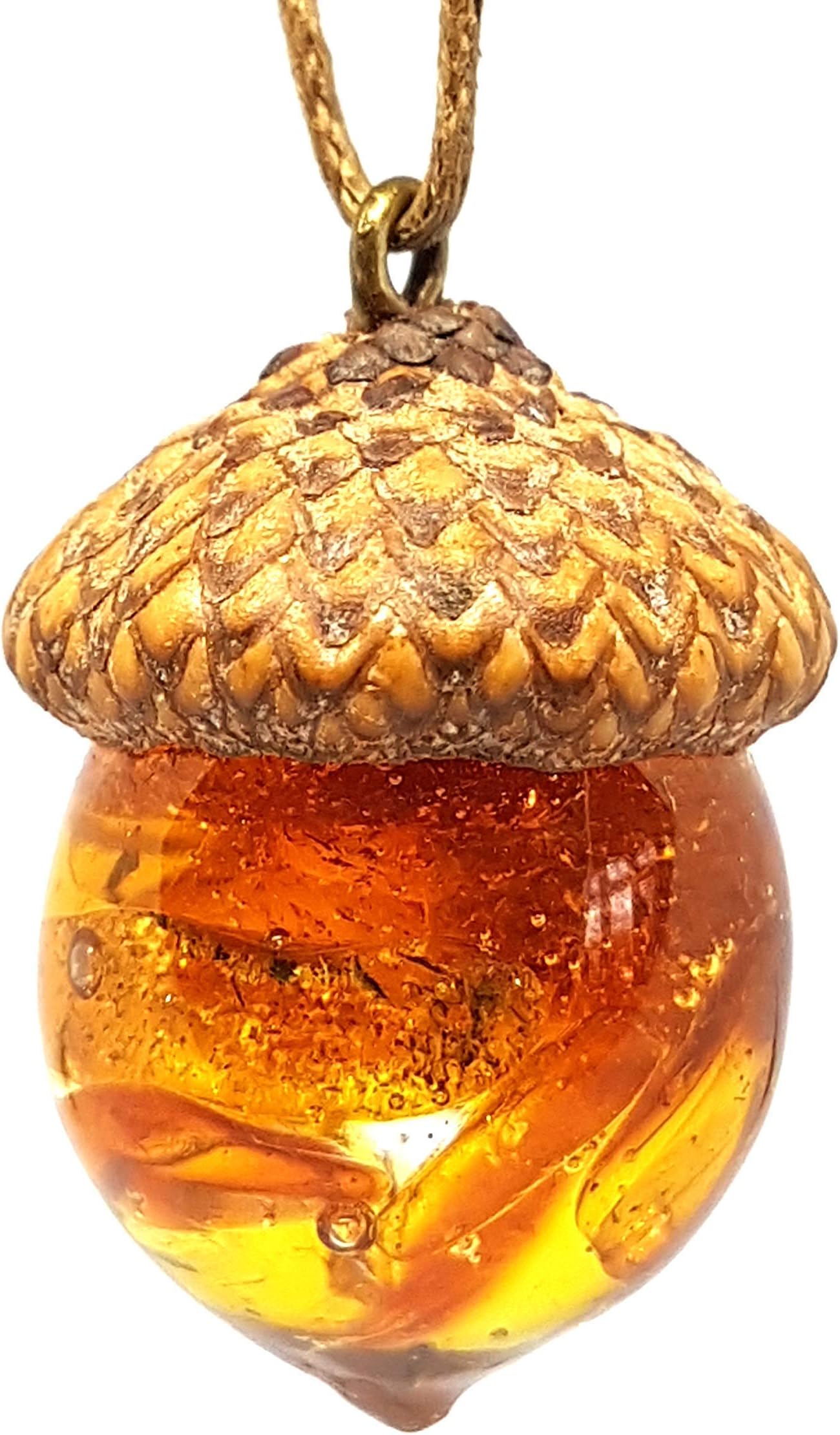 Baltic Amber Pendant Necklace for Women and Men. Handmade Acorn Pendant for Peace, Anxiety Necklace, or as Calming Unique Gifts Set in Eco Resin