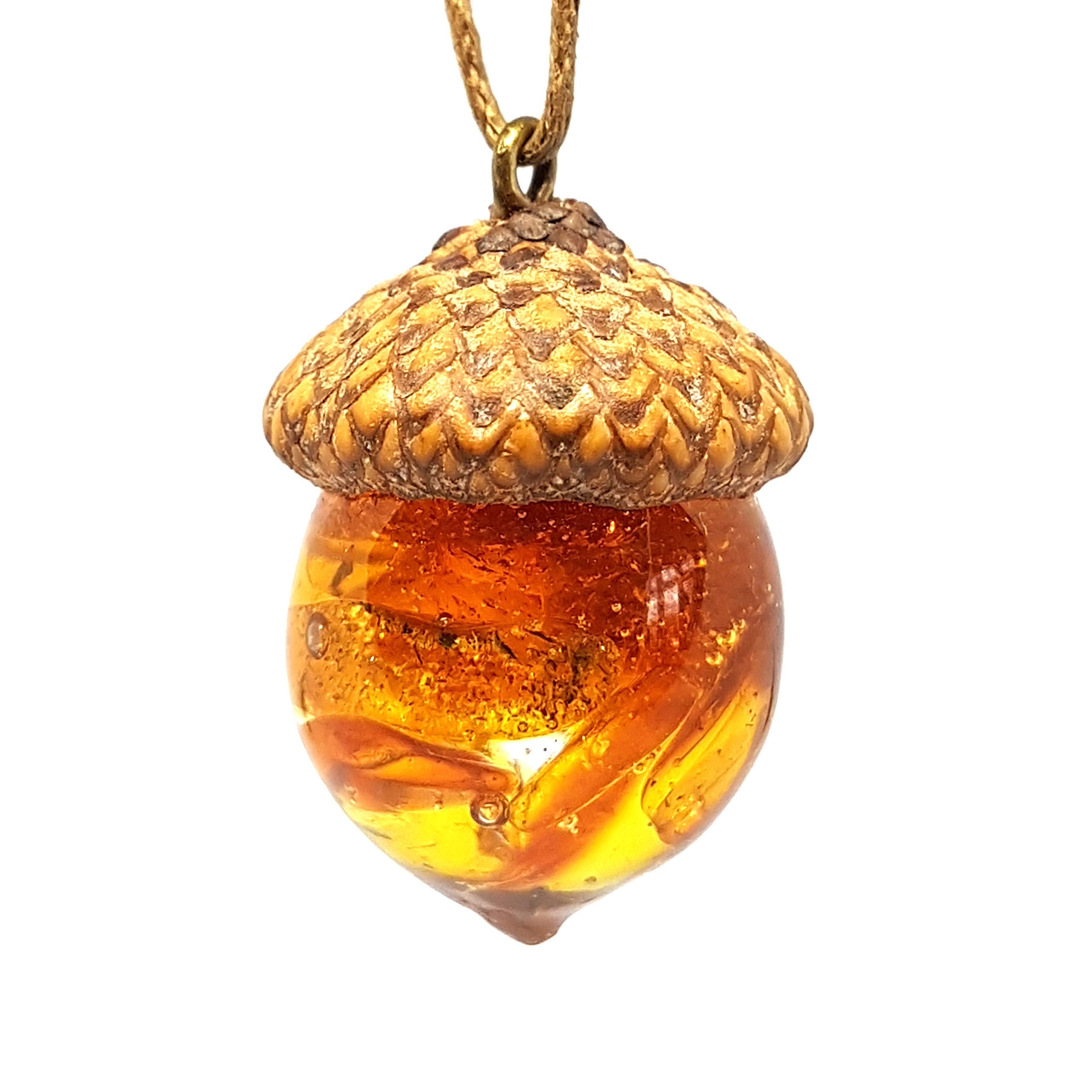 HARMONITEBaltic Amber Pendant Necklace for Women and Men. Handmade Acorn Pendant for Peace, Anxiety Necklace, or as Calming Unique Gifts Set in Eco Resin