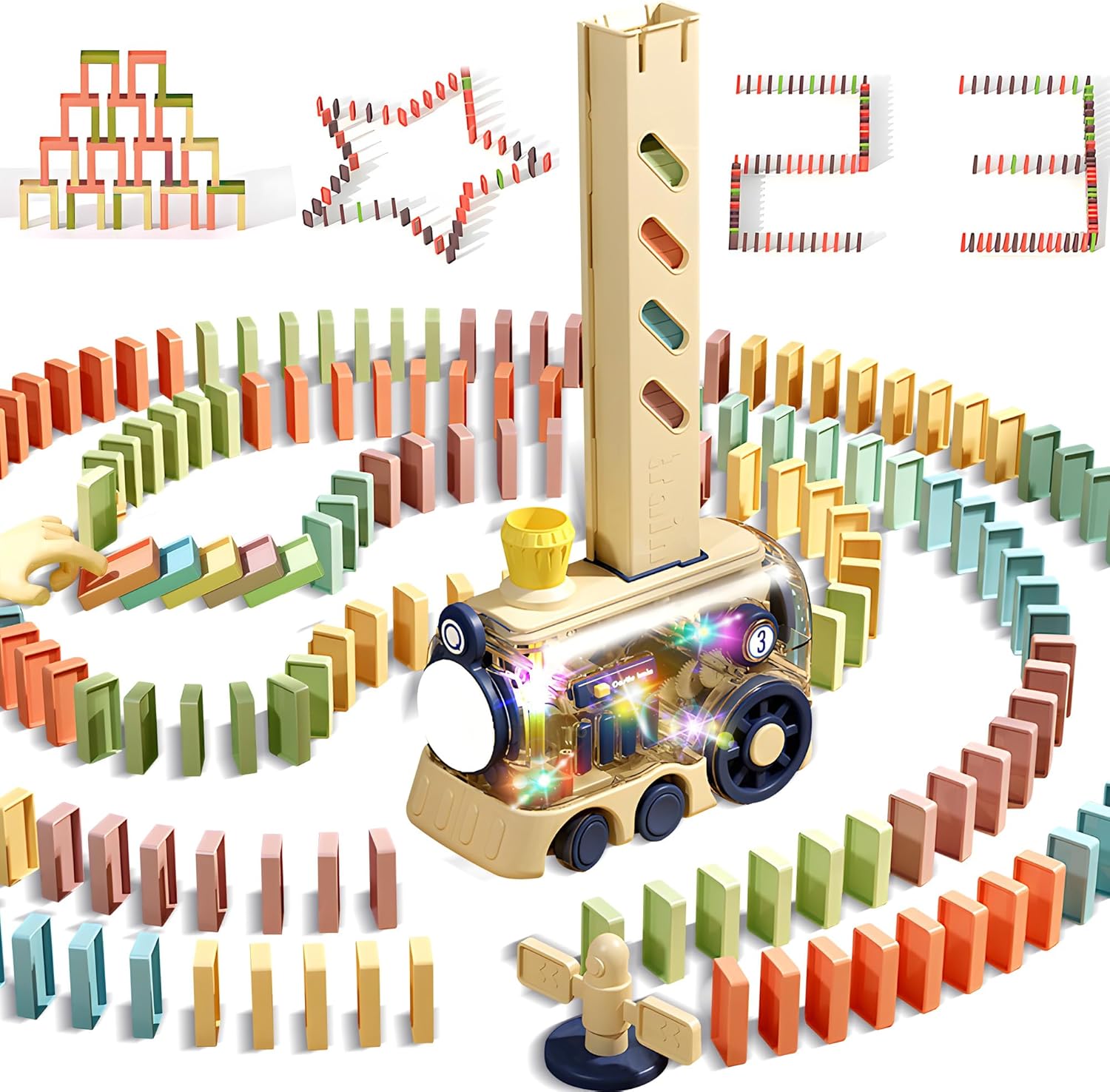 Domino Train Toy Kids Games 80Pcs Automatic Dominoes Building Set STEM Montessori Stacking Toys for 4+ Year Old Boys Girls Autistic, Toy Gifts for Birthday