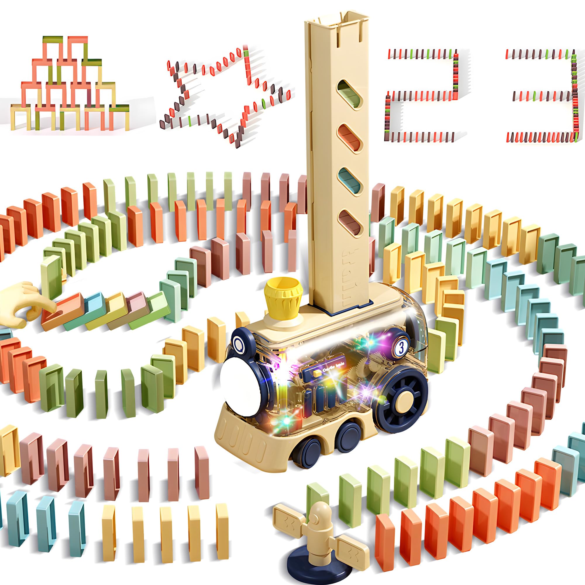 ROHSCE Domino Train Toy Kids Games 80Pcs Automatic Dominoes Building Set STEM Montessori Stacking Toys for 4+ Year Old Boys Girls Autistic, Toy Gifts for Birthday