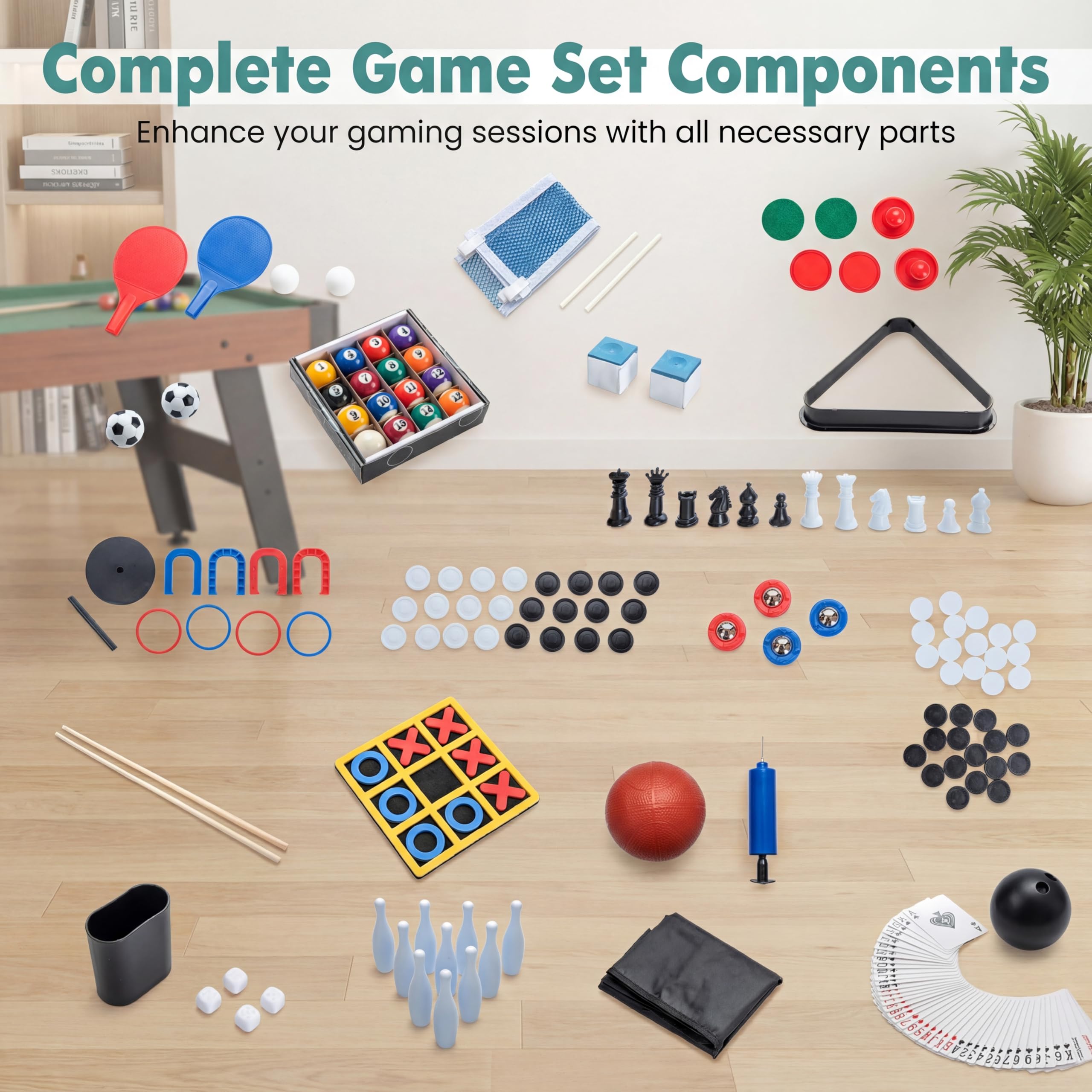 HOMASIS 14 in 1 Tavolo Multigioco, Tavolo da Gioco Multifunzione con Calcio Balilla, Basket, Biliardo, Hockey, Ping Pong, Scacchi, Dama, Backgammon, Carte da Poker per Bambini e Adulti