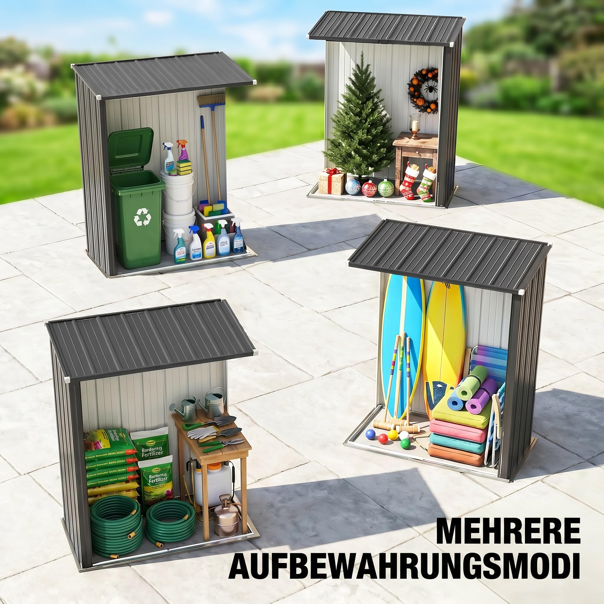 Outsunny schowek narzędziowy z dachem jednospadowym 1,34 m² – zamykany metalowy domek ogrodowy z ocynkowanej stali, czarny, 161,5 x 94,5 x 196 cm