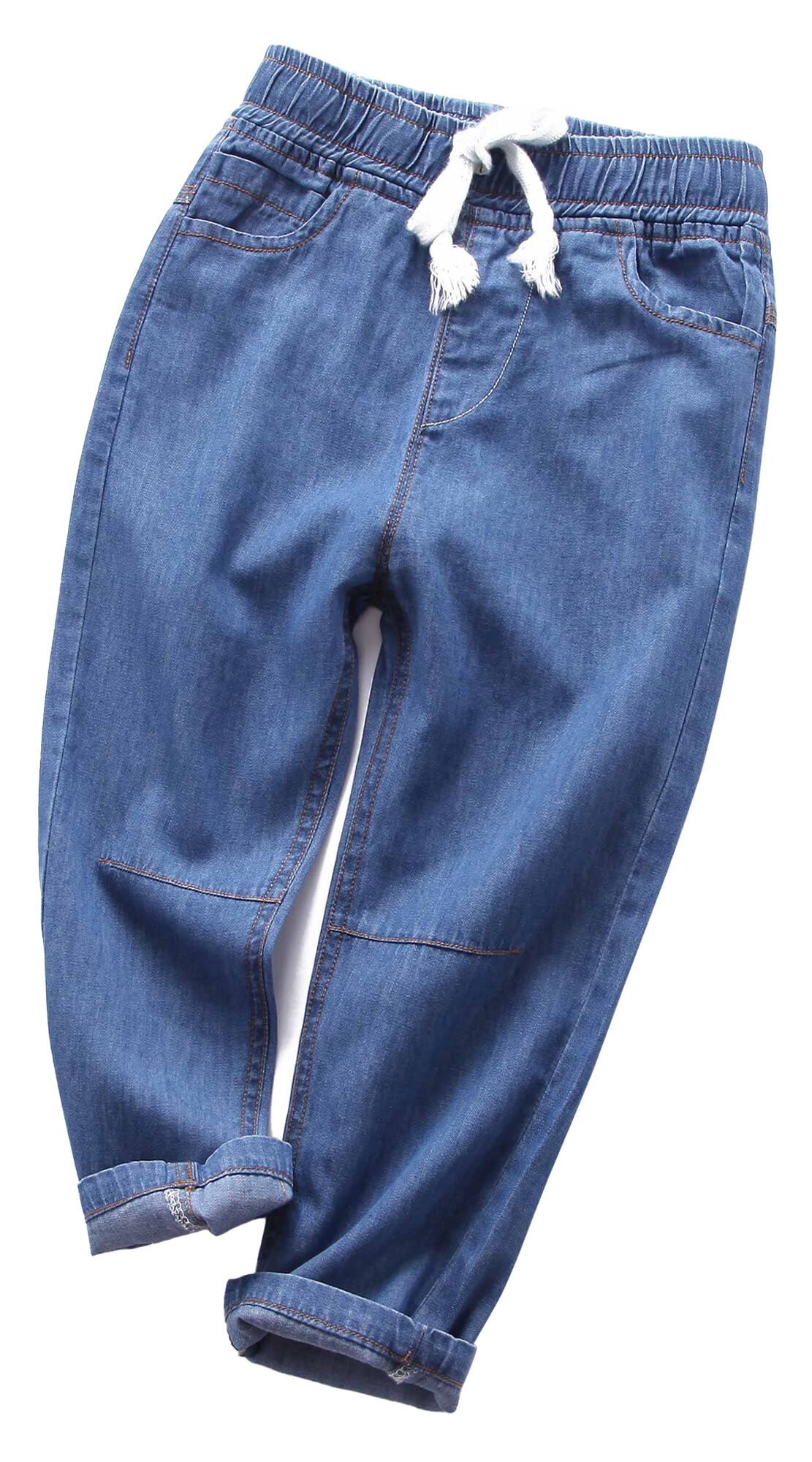 Happy Cherry Pantaloni Lunghi Bambini con Tasche Jeans Denim Stretch Vita Elastica Tuta Moda Casual 3-12 Anni
