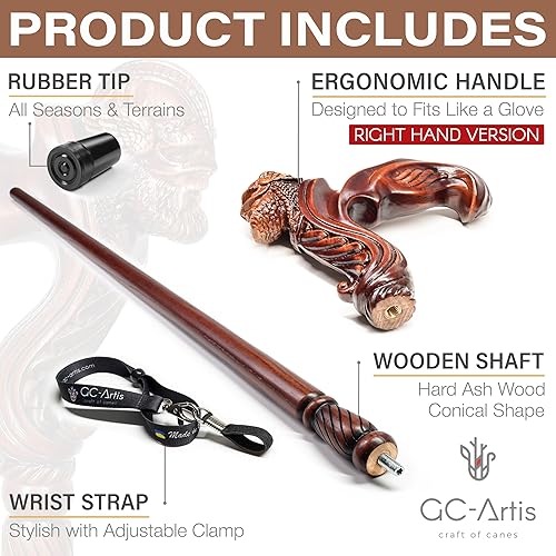 Miniatura 63 de Luxury Handmade Wooden Walking Cane – Premium Carved Solid Wood, Ergonomic Comfort Grip, Designer Canes for Men & Women, Elegant Fashionable Walking