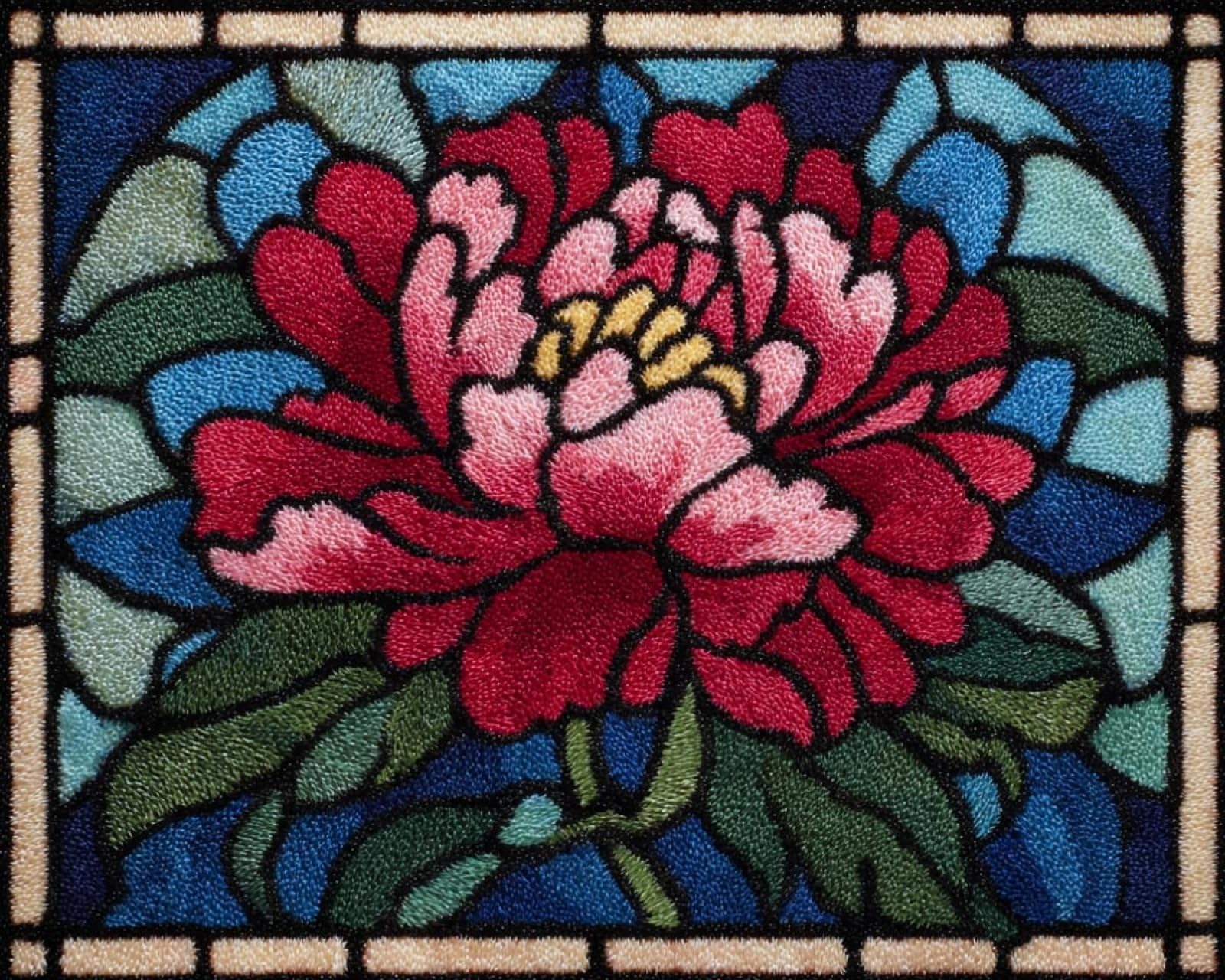 Wallphantom Latch Hook Rug Kit for Adults,Colorful Peony,Printed Canvas Crochet Yarn Floor Mat Embroidery DIY Hook and Latch Kit Carpet for Christmas Decoration,52x38cm