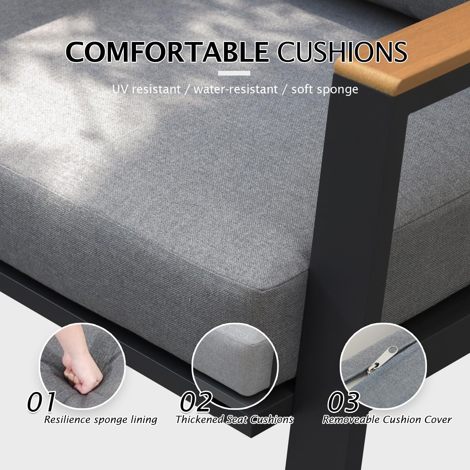 4Pcs Aluminum Patio Conversation Set,with Thicken(5") Washable Cushion & Back Cushions.All-Weather Patio Conversation Sofa,Outside Patio Furniture Set for Front Porch/Balcony/Backyard/Garden