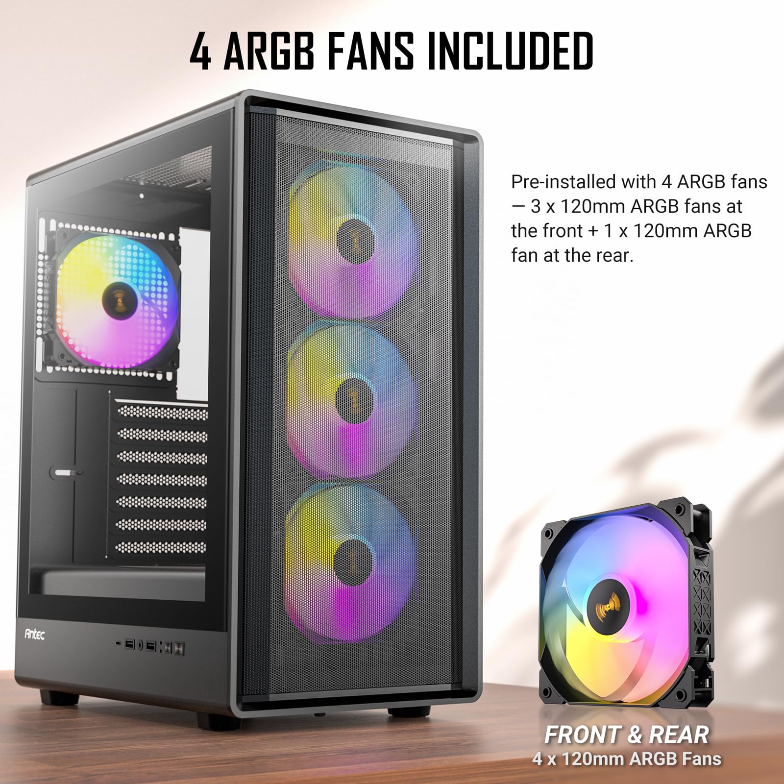 Amazon.com: Antec P6 Neo ARGB, 4 PWM ARGB Fans Included, 240 mm
