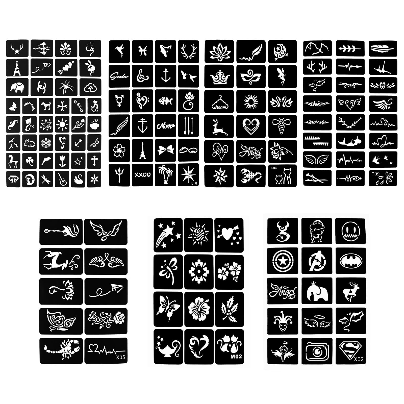 Alaoo 14 Sheets Temporary Tattoo Stencil Kit,Reusable Face Tattoo Stencil,Black Body Stickers for DIY Art Halloween Holiday Party Makeup Body Art Painting