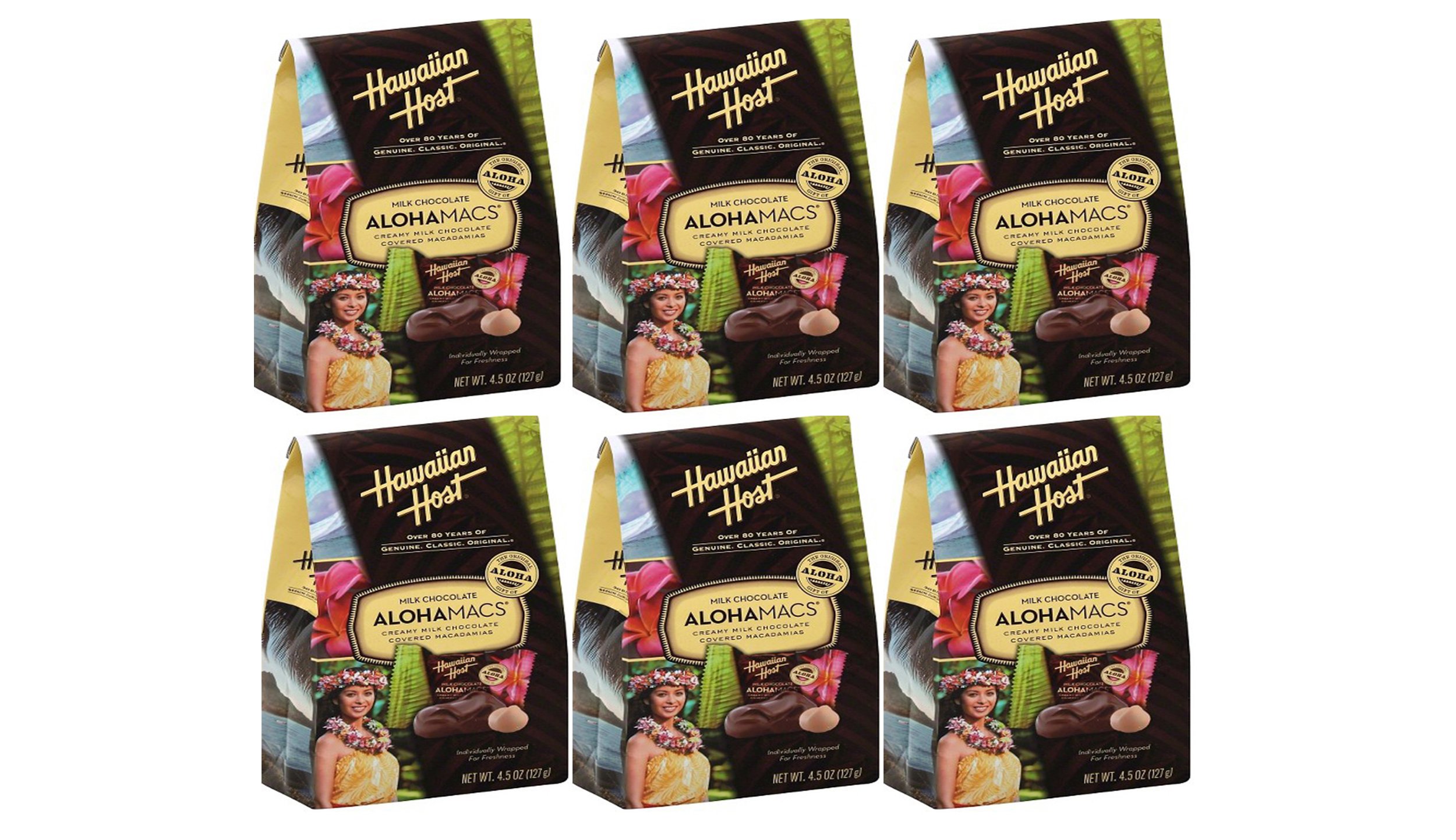Hawaiian Host Alohamacs Premium Milk Chocolate Covered Macadamia Nuts Boutique Bag (Pack Of 6)