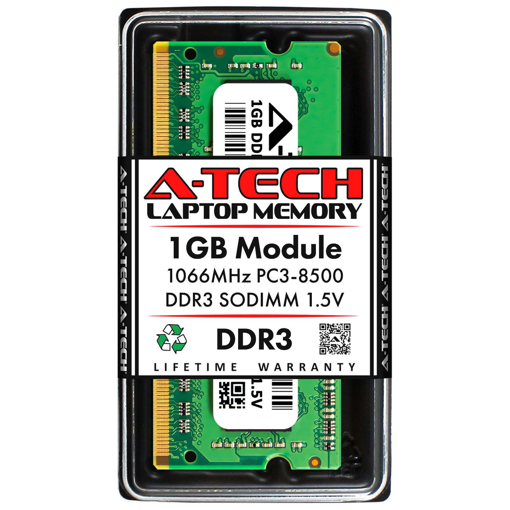 A-Tech 1GB DDR3 1066MHz PC3-8500 CL7 SODIMM 1.5V 204-Pin Non