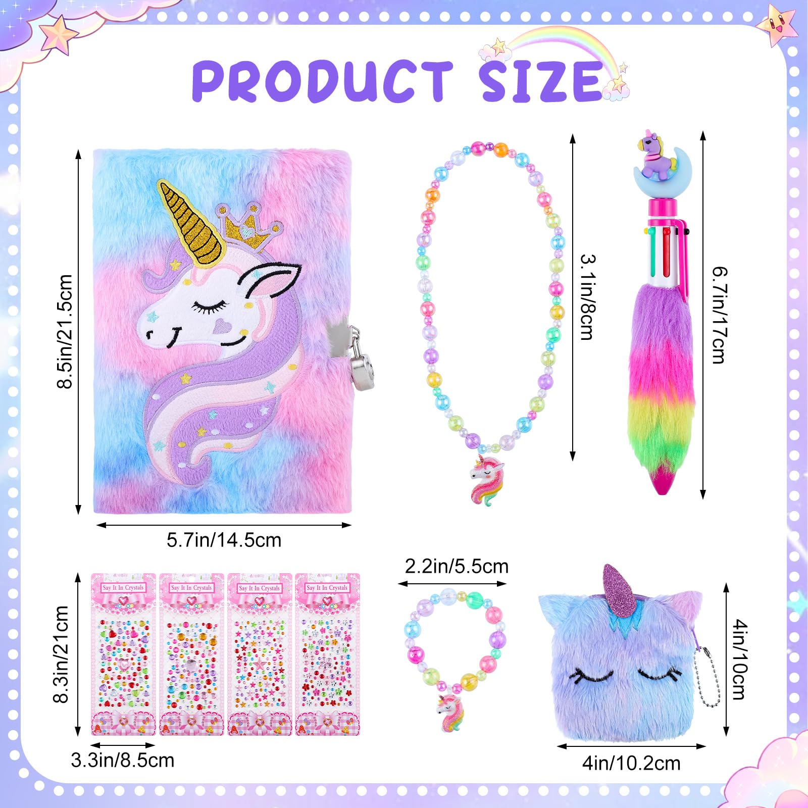 Yoosso 9Pcs Set Secret Diary for Girls,Gifts for 6/7/8 Year Old Diary Notebook Girls with Lock Secret Journal Kids Stationery Gifts Aged 6-13 - Image 3