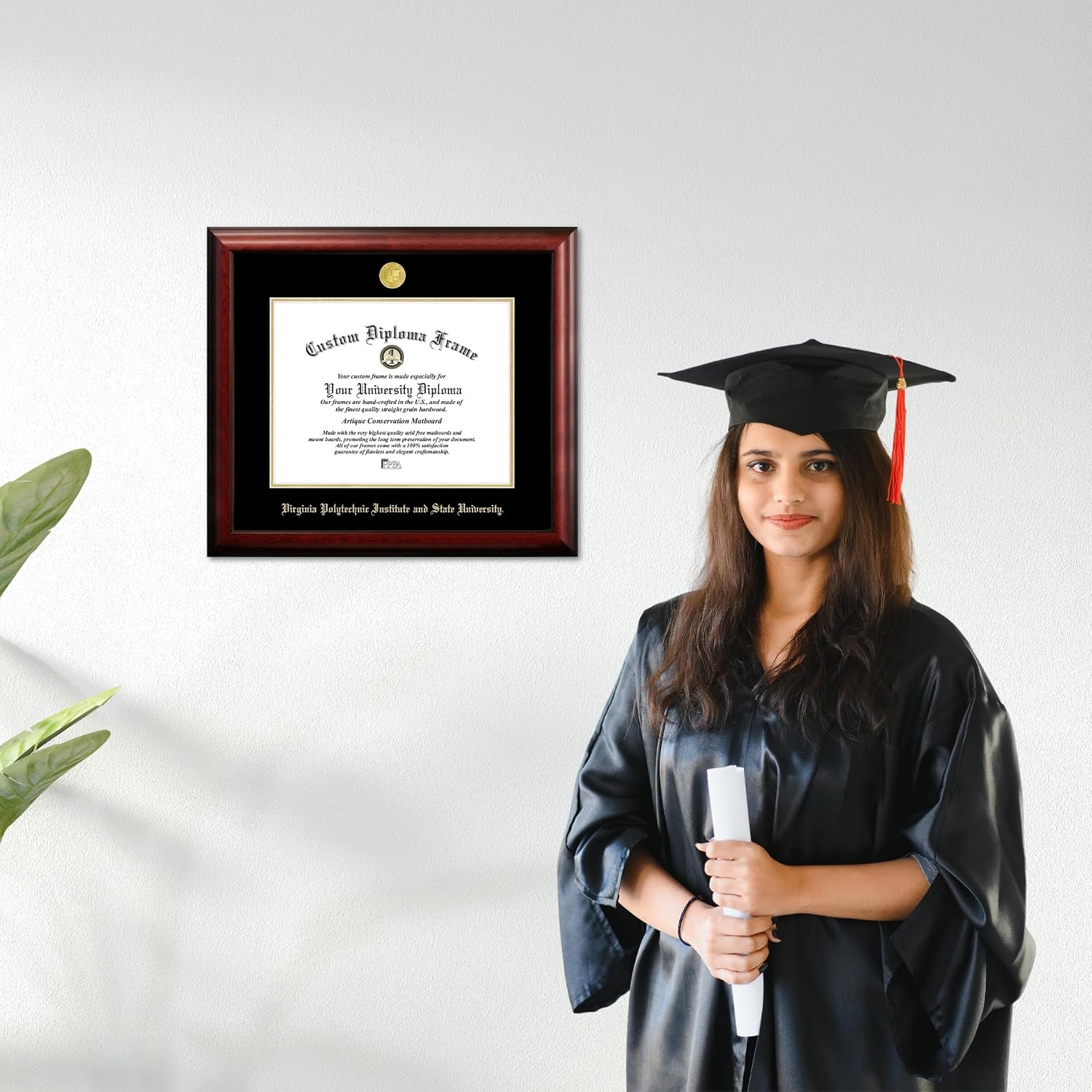 Campus Images Virginia Tech Gold Embossed Diploma Frame 13.5" H x 15.5" W Premium Hardwood Display