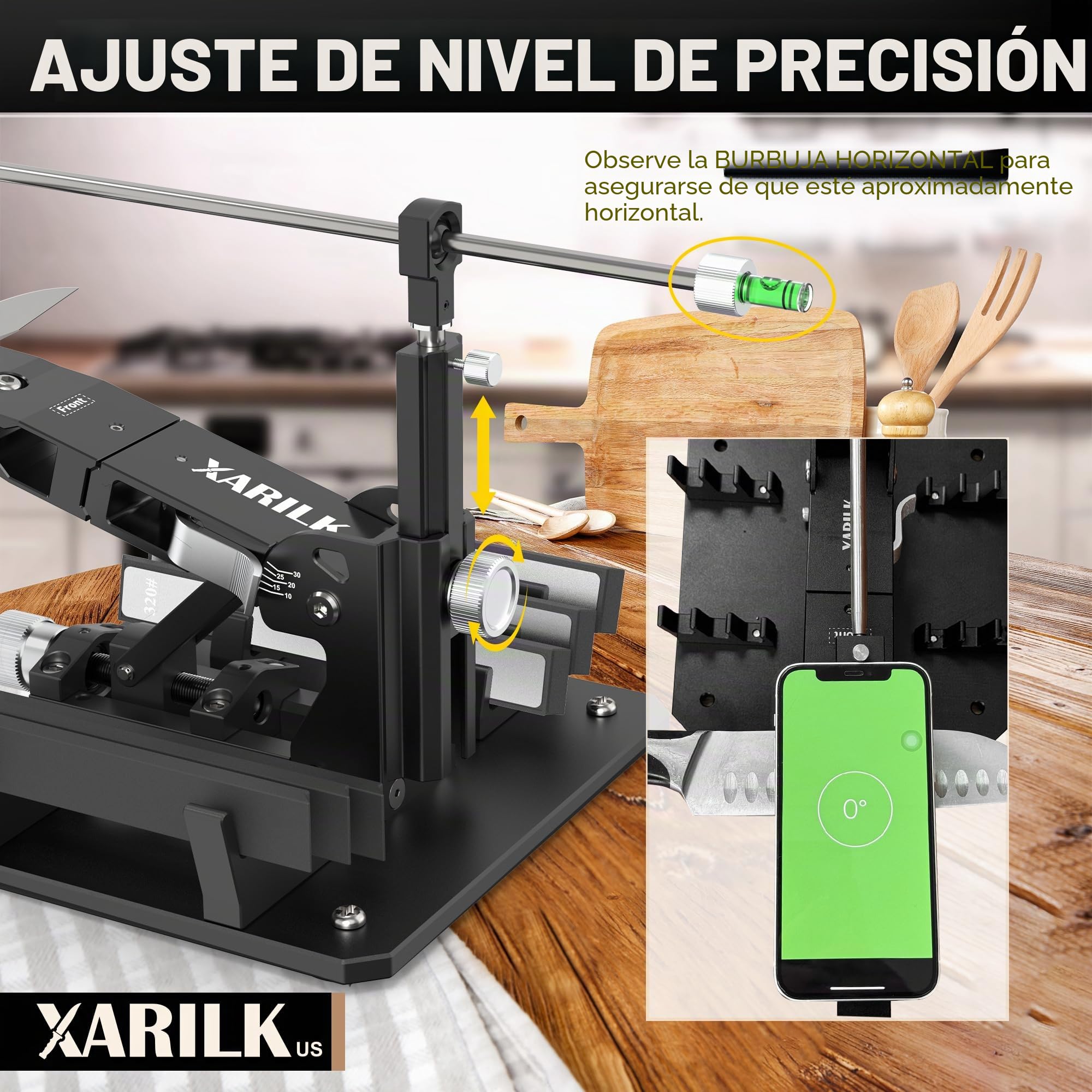 GEN2 - Sistema de afilado de cuchillos profesional mejorado | Aleación de aluminio, grano 320/800/2000, 3 placas de diamante, ángulo ajustable, afilado de precisión