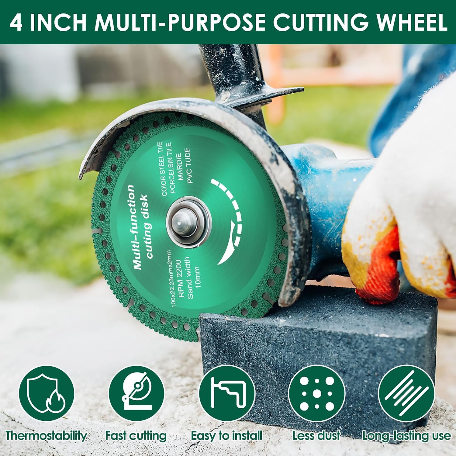 10 Pack 4 Inch Indestructible Disc for Grinder, Indestructible Grinding Discs for Angle Grinder 7/8'', Multipurpose Diamond Cutting Discs for Smooth Cutting Ceramic Tile Glass Metal Wood PVC