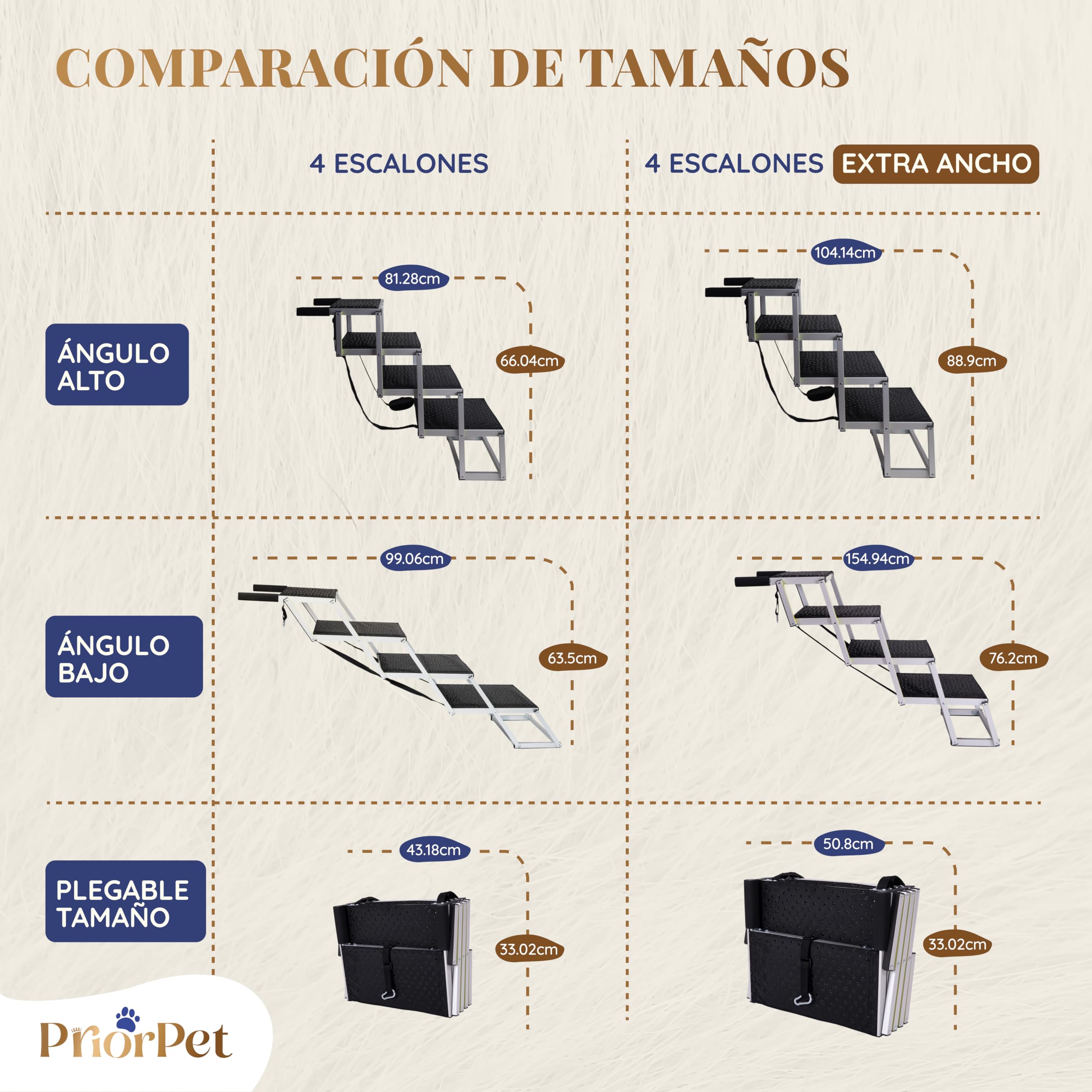 Escalera para Perros Coche Plegable – Escalera Extra Ancha para Perro Grandes – Rampa para Coches Altos y SUV – Brilla en la Oscuridad – Superficie Antideslizante – hasta 105 kg – 4 peldaños