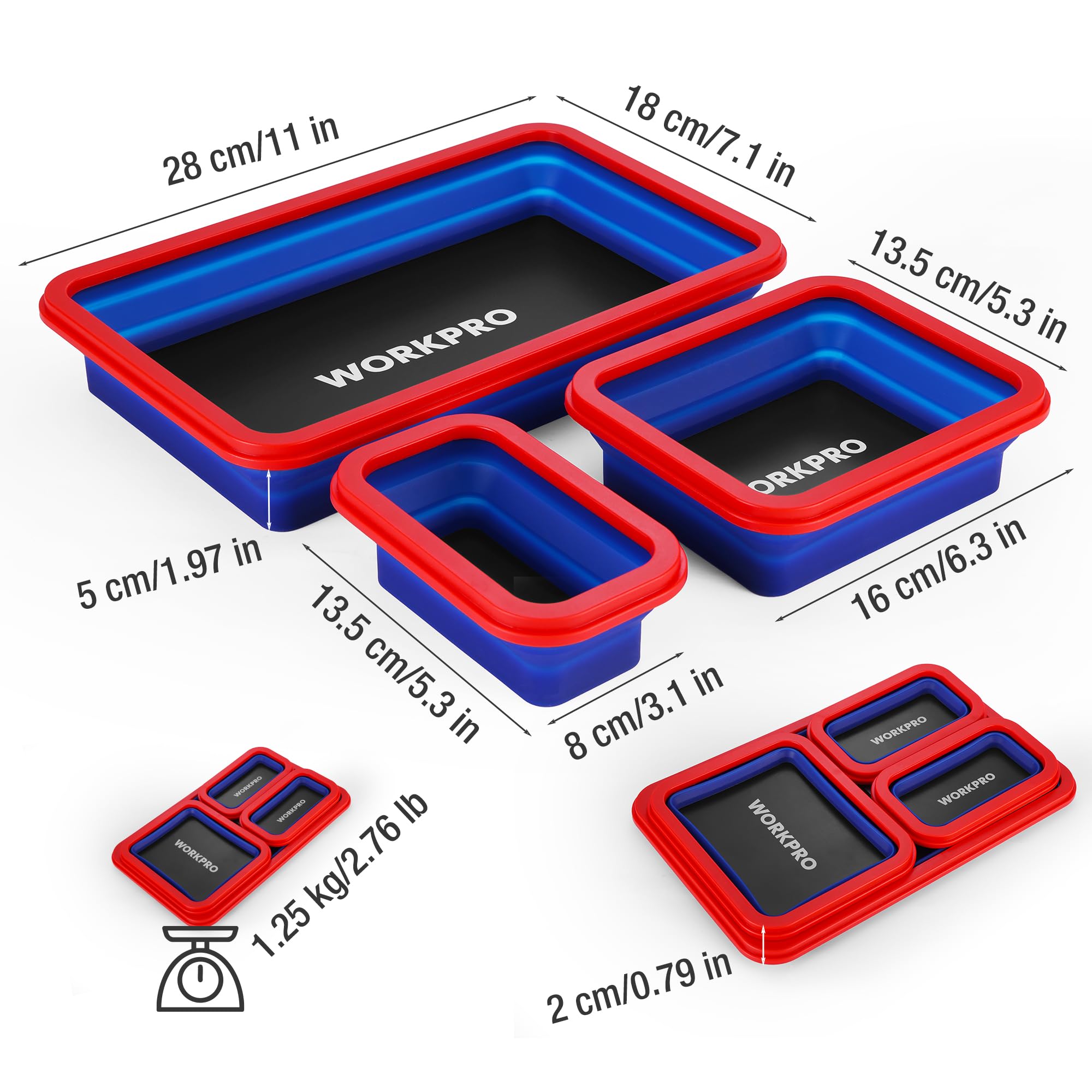 WORKPRO Magnetic Parts Tray Set - Collapsible & Durable -6 WORKPRO Magnetic Parts Tray Set - Collapsible & Durable -6