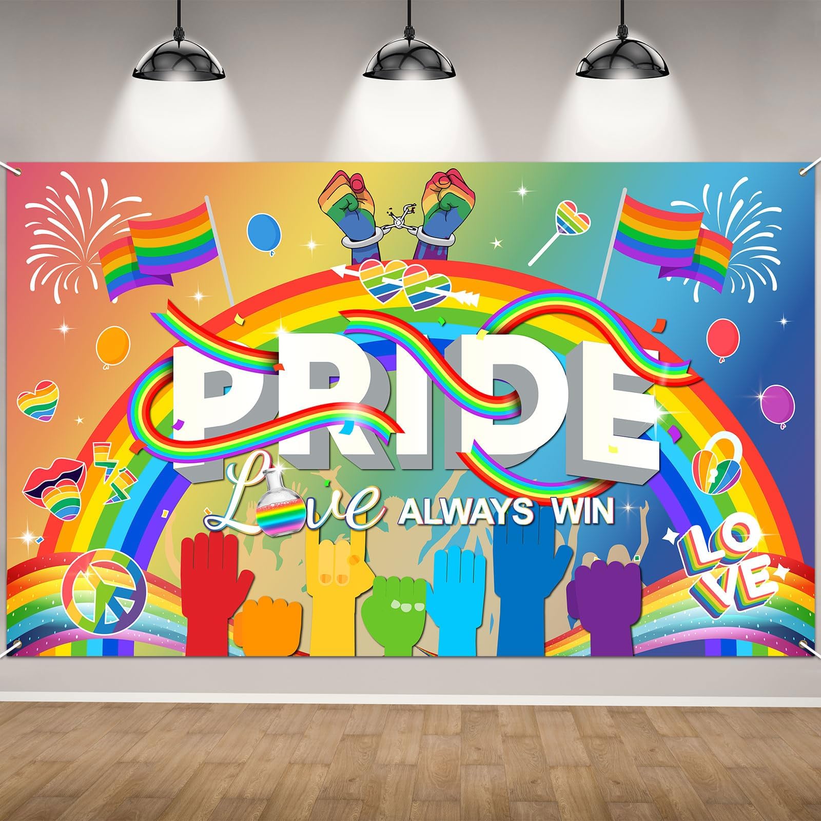 Pride Decorations Backdrop Banner, Pride Month Decorations LGBT Gay Love is love Party Decor for Outdoor Celebration Indoor Decoration Photo Booth Prop Supply (43inch x 70inch)