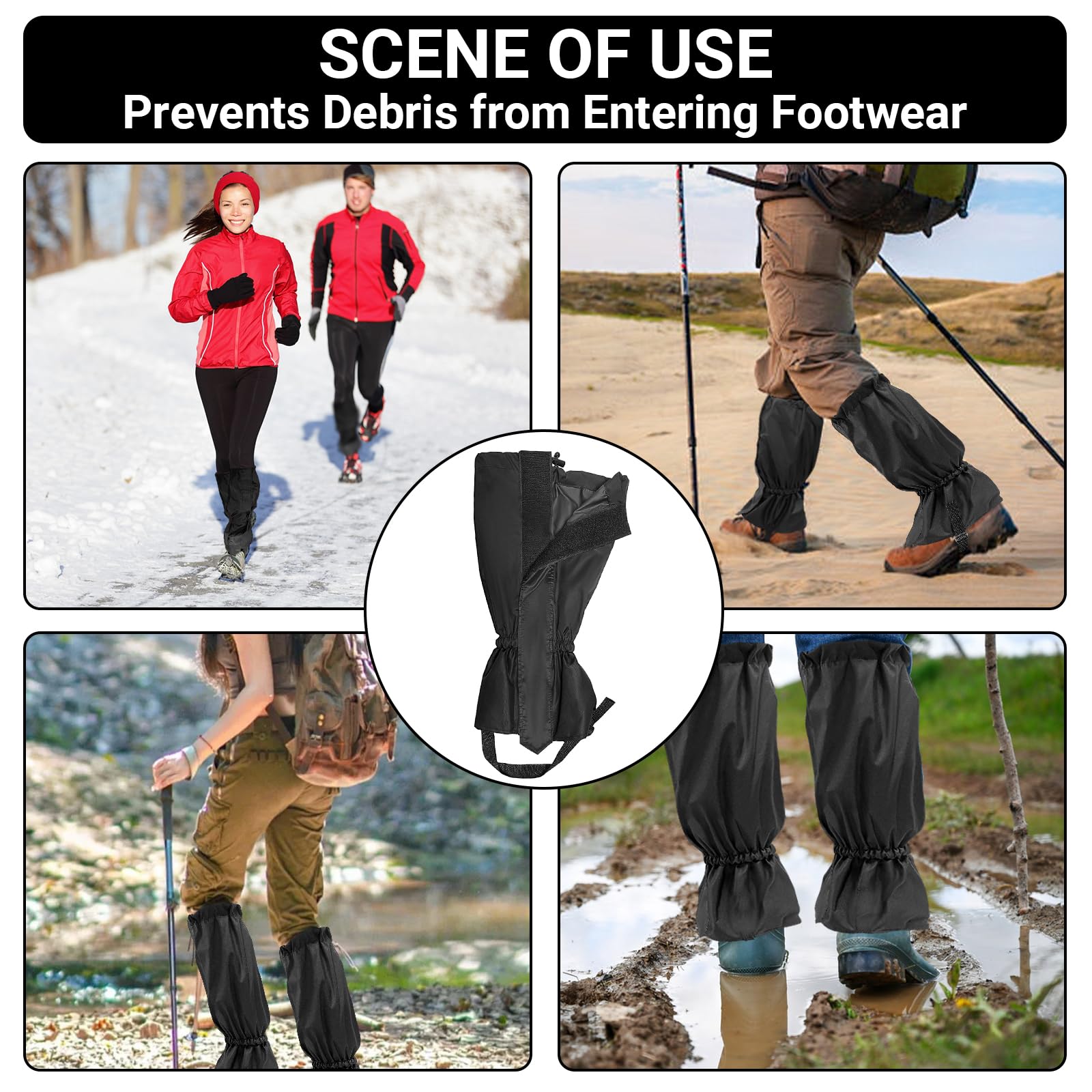Bellanova Guêtres Imperméables, 1 Paire de Guêtres de Randonnée, Guêtres de Neige Respirantes Antidérapantes pour Ski, Trekking et Activités Outdoor