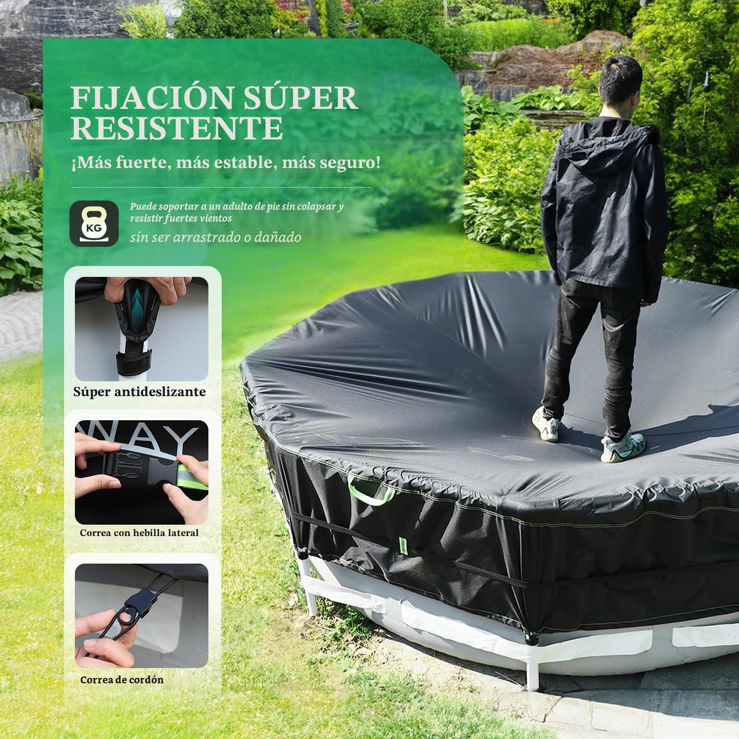 UIRWAY 500D Cubierta de piscina redonda de 548 cm [Lona resistente mejorada en 2025] Lona para piscina con protección UV, correas tensoras superresistentes al viento con revestimiento de gel, lona