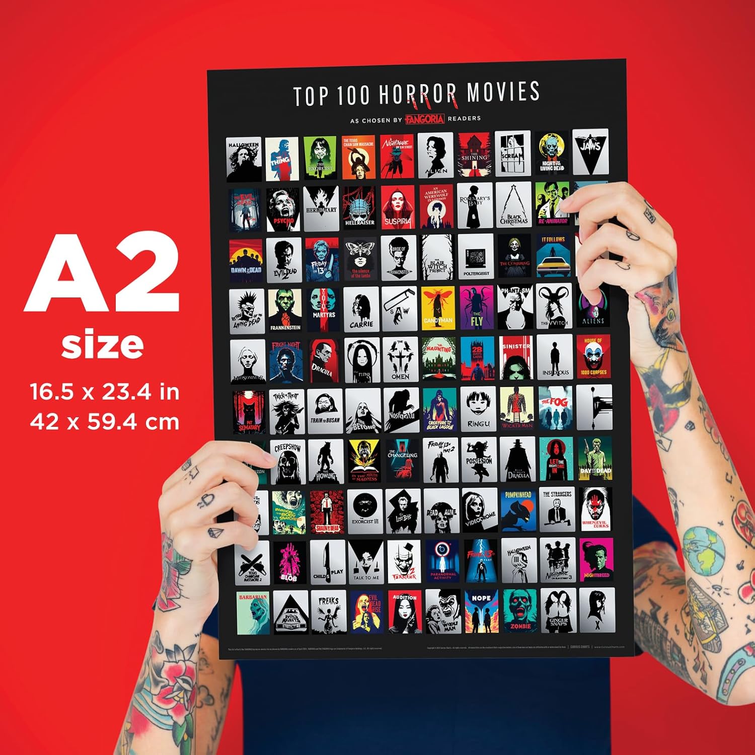 Curious Charts Official Fangoria Horror Movie Scratch Off Poster, Top 100 Horror Films, 16.5in x 23.4in, Halloween Wall Decor, Movie Lover Gift and Collectible, Premium Materials, Made in the USA - Image 3