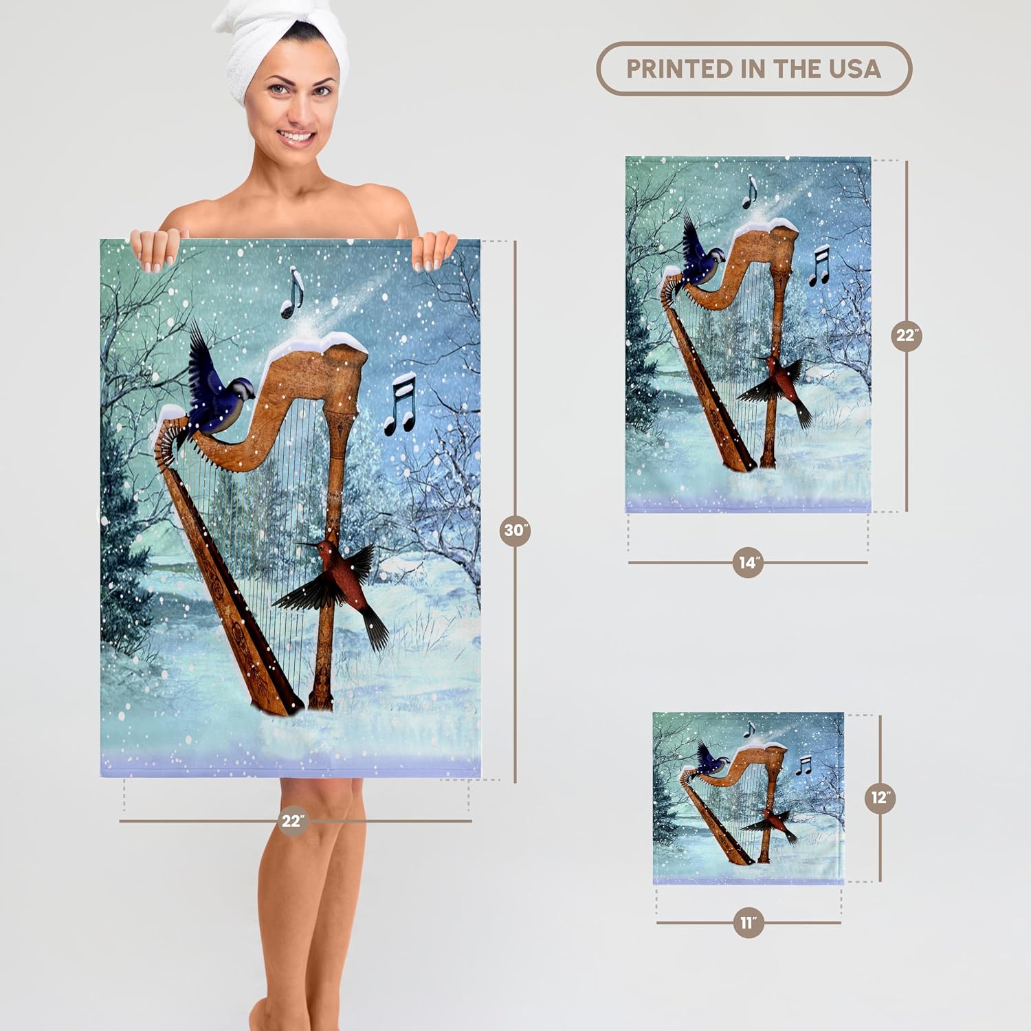 3dRose Bluebird and Hummingbird with A Harp in The Snow and Musical Notes 22x30 Bath Hand Pool Towel