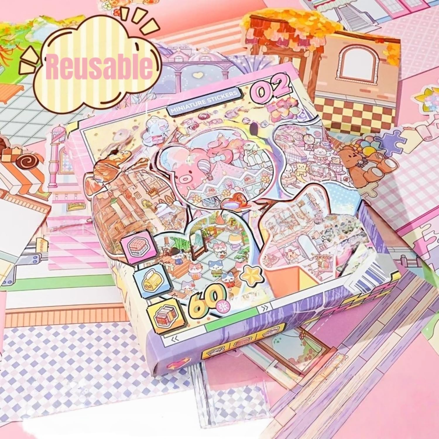 20 Sets 3D DIY House Stickers with Tweezer,Cute Cartoon DIY 3D Sticker Scenes Therapy for Adults Kids Relief Stress Pass The Time,Make Your Own Mini Shop Ticket Office Eedding Scene - Image 4