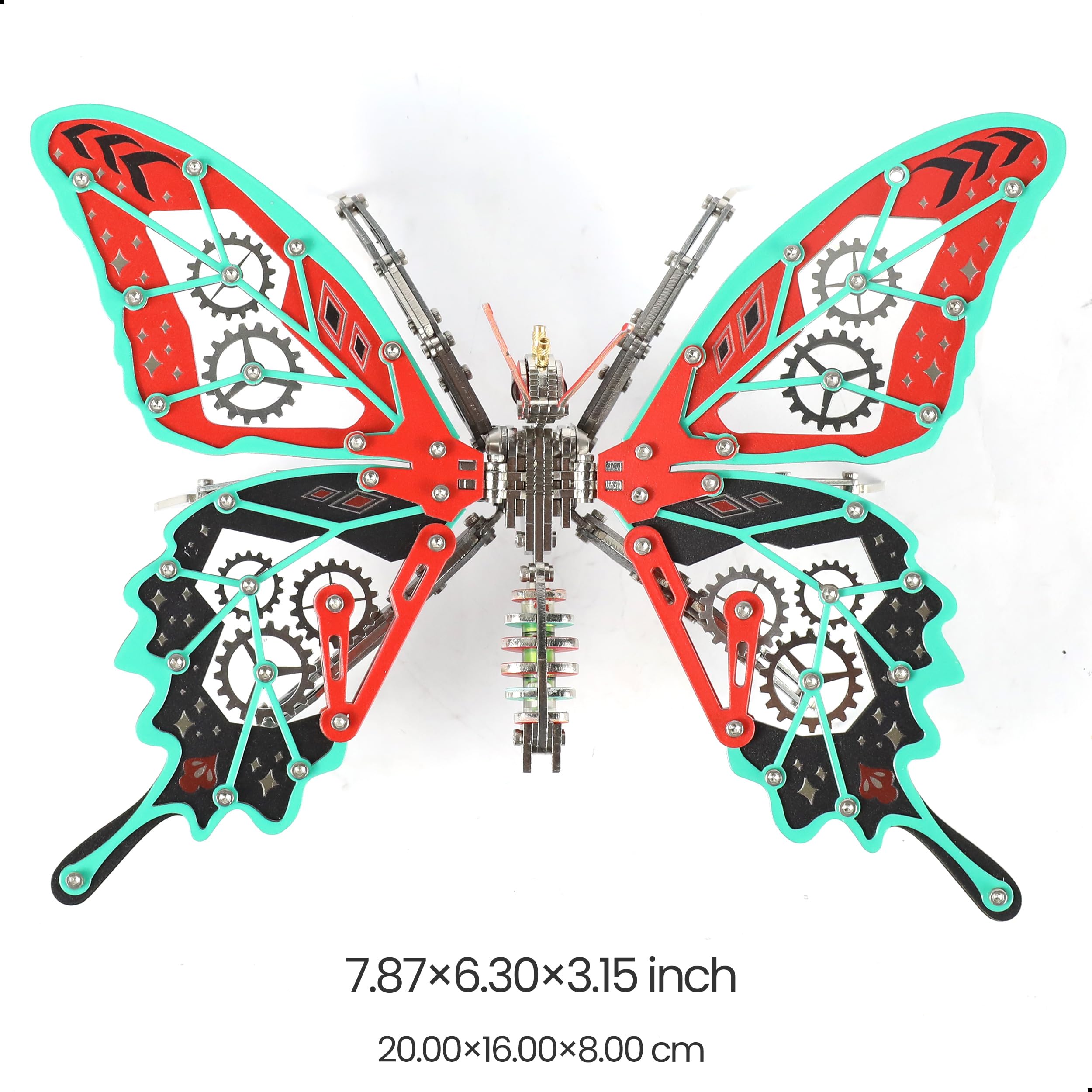 Mechanisches Metall-Schmetterlings-3D-Puzzlemodell für Erwachsene, Steampunk-Insekten-Bausatz mit Werkzeug, STEM-Puzzle Roter Traum-Schmetterling, Cooles Ausstellungsmodell