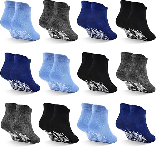 SkiBeaut 12 pares de calcetines antideslizantes para niños y niñas con agarres, calcetines antideslizantes para niños pequeños de 1 a 7 años
