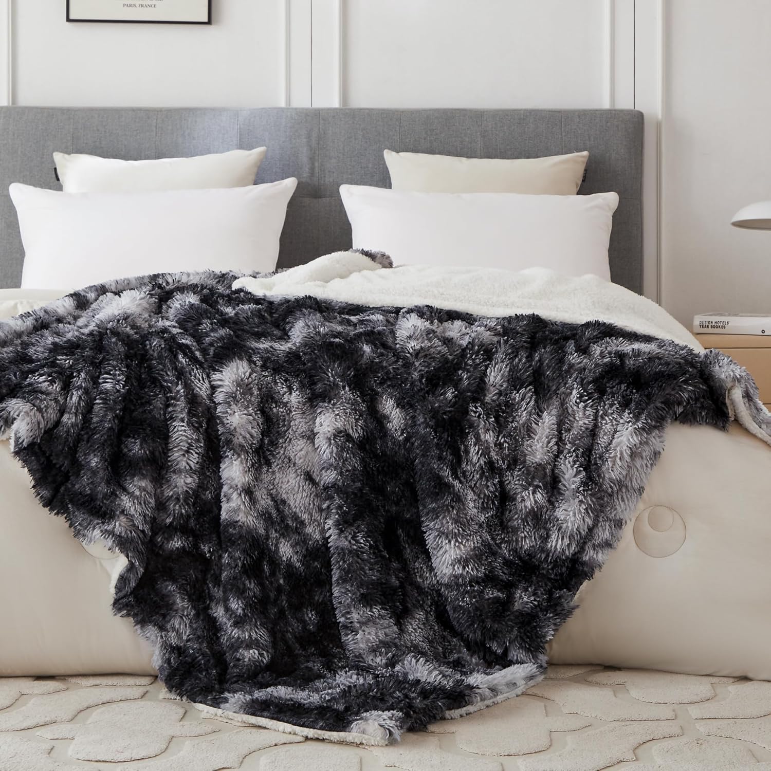 COOVA Ultra Soft Faux Fur Throw Blanket – Fuzzy Fluffy Cozy Microfiber Blankets, Warm Thick Plush Sherpa Fleece Throw Blanket for Couch,Bed,Sofa,Ideal Gift for Women.(Tie Dye Black, 50"x60") - Image 2