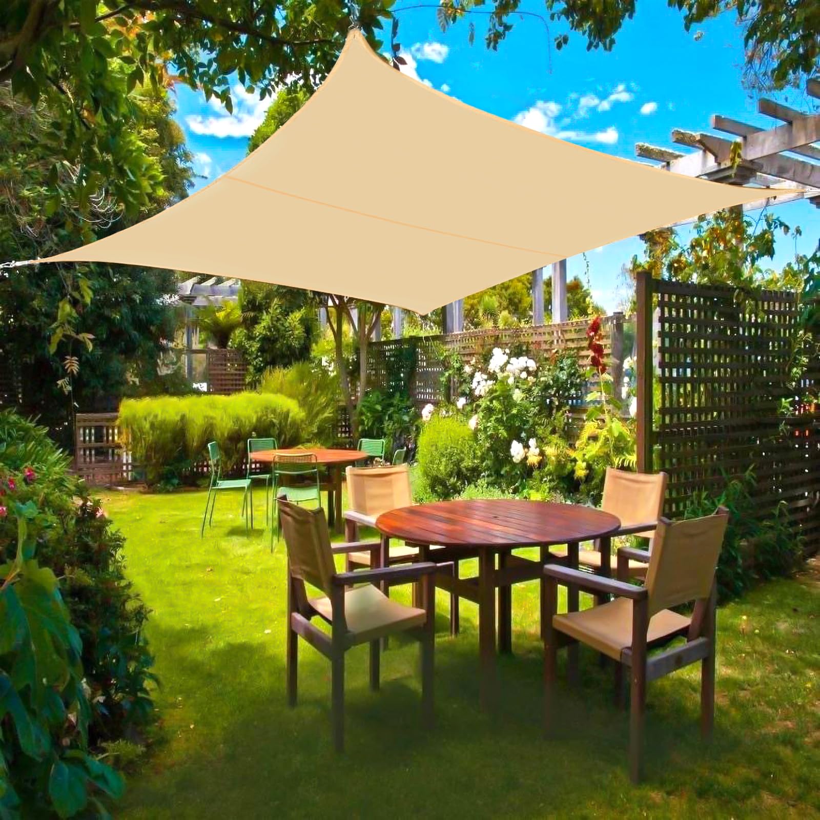Tenda a Vela Ombreggiante 2x3m Rettangolare in Oxford Beige per Esterno Giardino