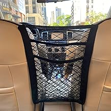 Hudux 3-Layer Car Mesh Organizer, Seat Back Net Bag, Barrier of Backseat Pet Kids, Cargo Tissue Purse Holder, Driver Storage Netting Pouch