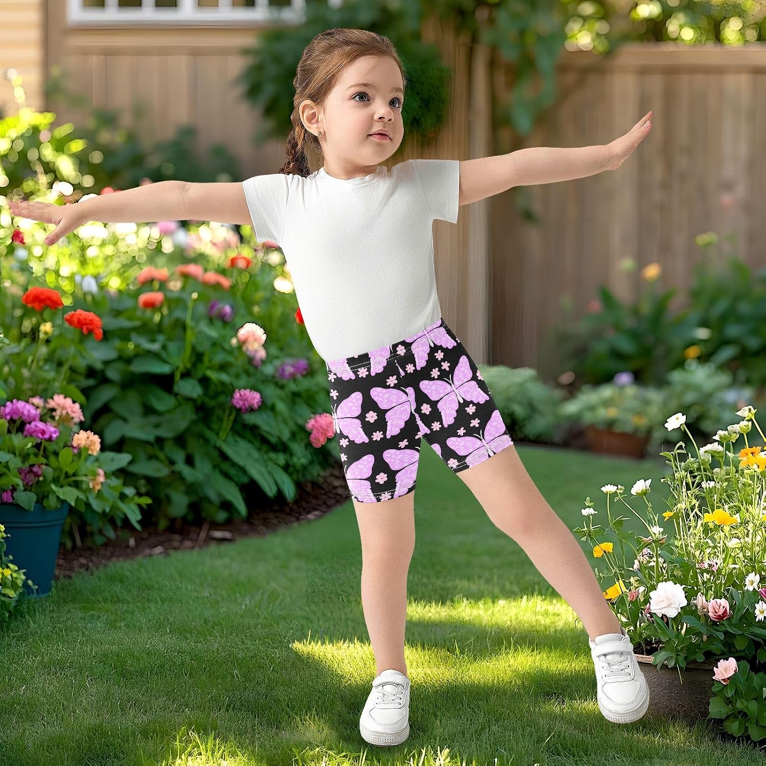 Butterfly Flower Purple Girls Bike Shorts Toddler Soft Cotton Active Biker Shorts