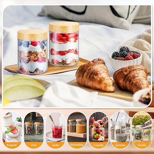 Miniatura 7 de Norme 12 frascos de vidrio de 16 onzas con tapas herméticas para la noche para la avena, tarros masones de boca ancha a granel, tanques de