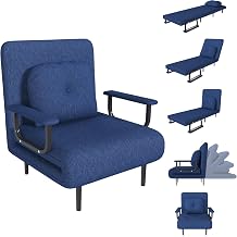 Folding Sofa Bed Chair, 3 in 1 Convertible Sleeper Chair Bed with 5-Position Adjustable Backrest, Pillow and Washable Cover, Space Saving Accent Chair for Living Room, Bedroom and Office, Blue