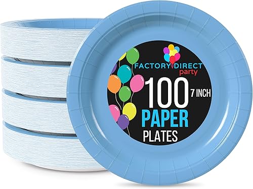Miniatura 149 de Exquisite Platos de papel azul oscuro desechables de 7 pulgadas, color azul oscuro, platos desechables para fiestas, 100 unidades, platos de papel