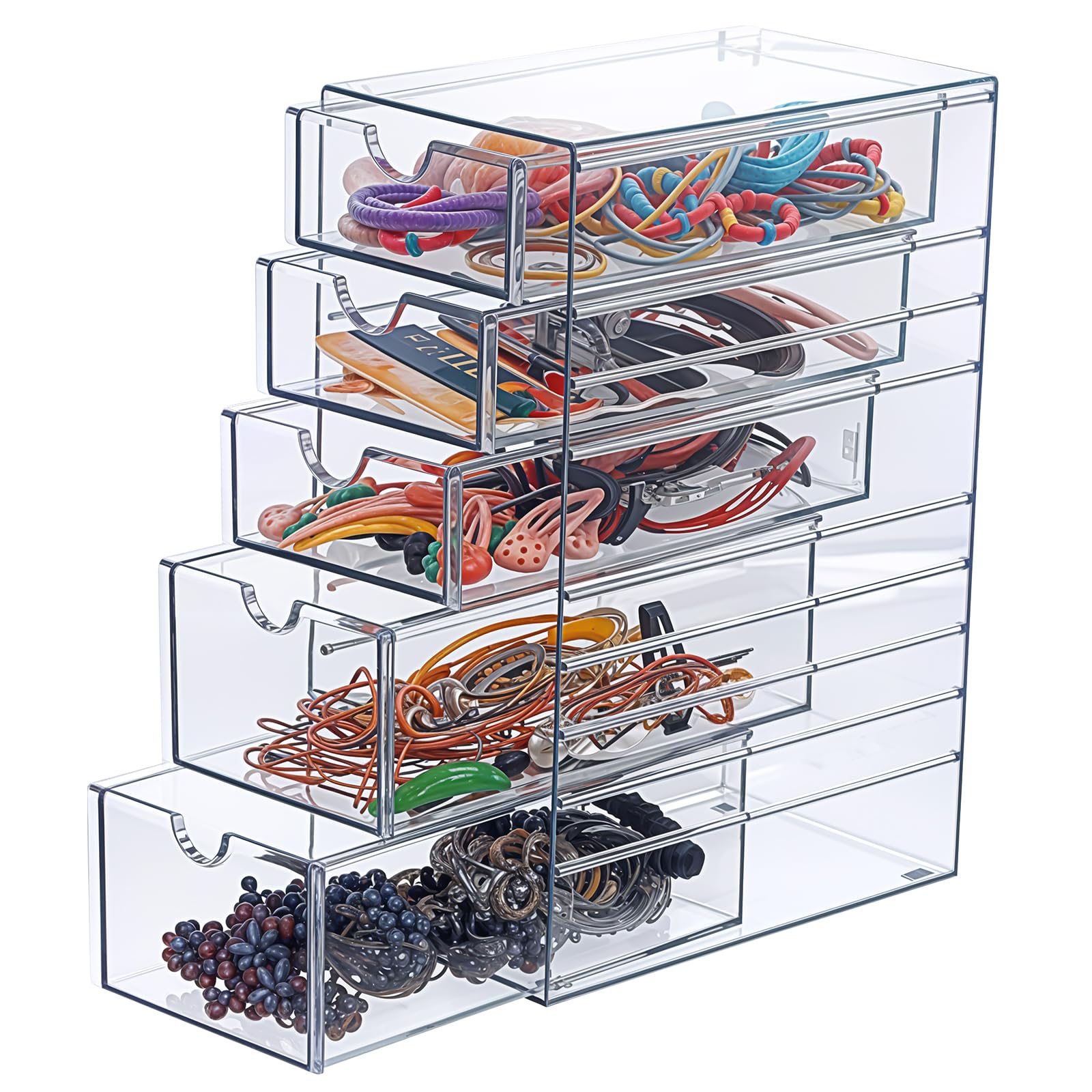 Clear Containers for Hair Accessory Organizing, Plastic Hair Accessory Organizer Box with 5 Drawers, Hair Accessory Container, Storage Organization Drawers Set for Hair Ties Accessory