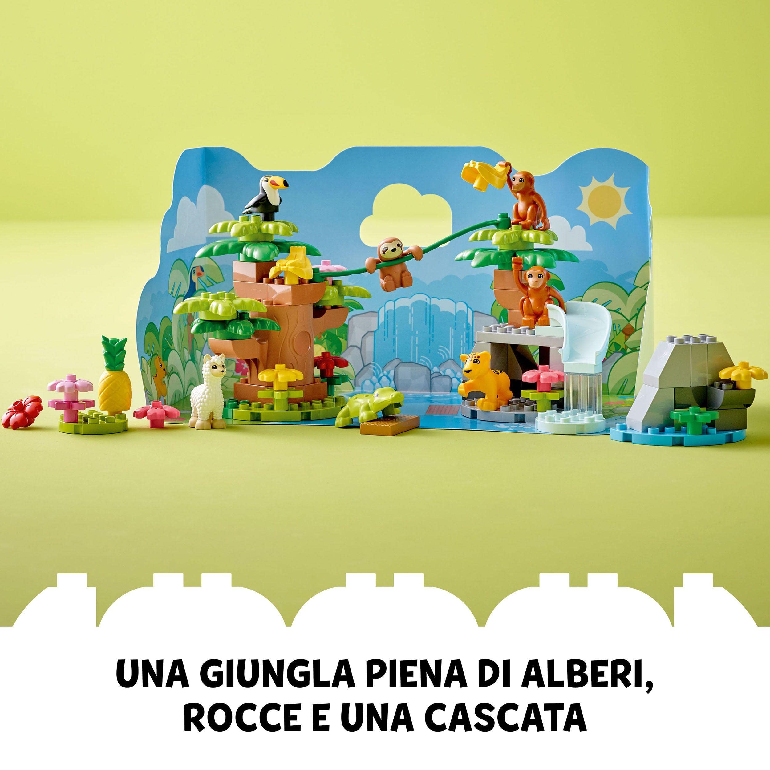 LEGO DUPLO Animali del Sud America, Giochi Educativi per l'Apprendimento con 7 Figure di Animali Giocattolo, Tappetino da Gioco della Giungla per Bambini e Bambine dai 2 Anni in su 10973