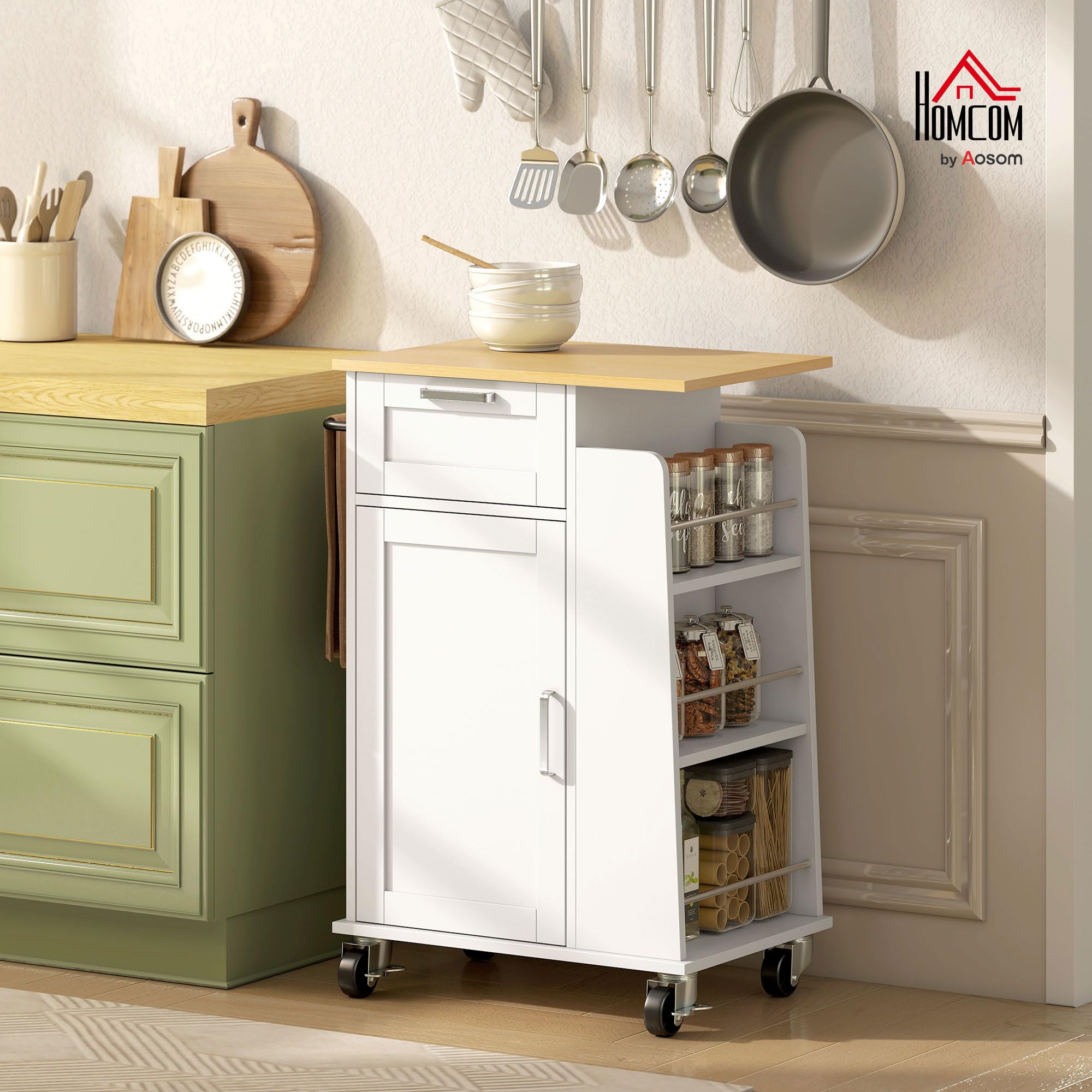 HOMCOM Chariot Cuisine Roulant, Portes Soft-Close, 62x40x87 cm, Blanc