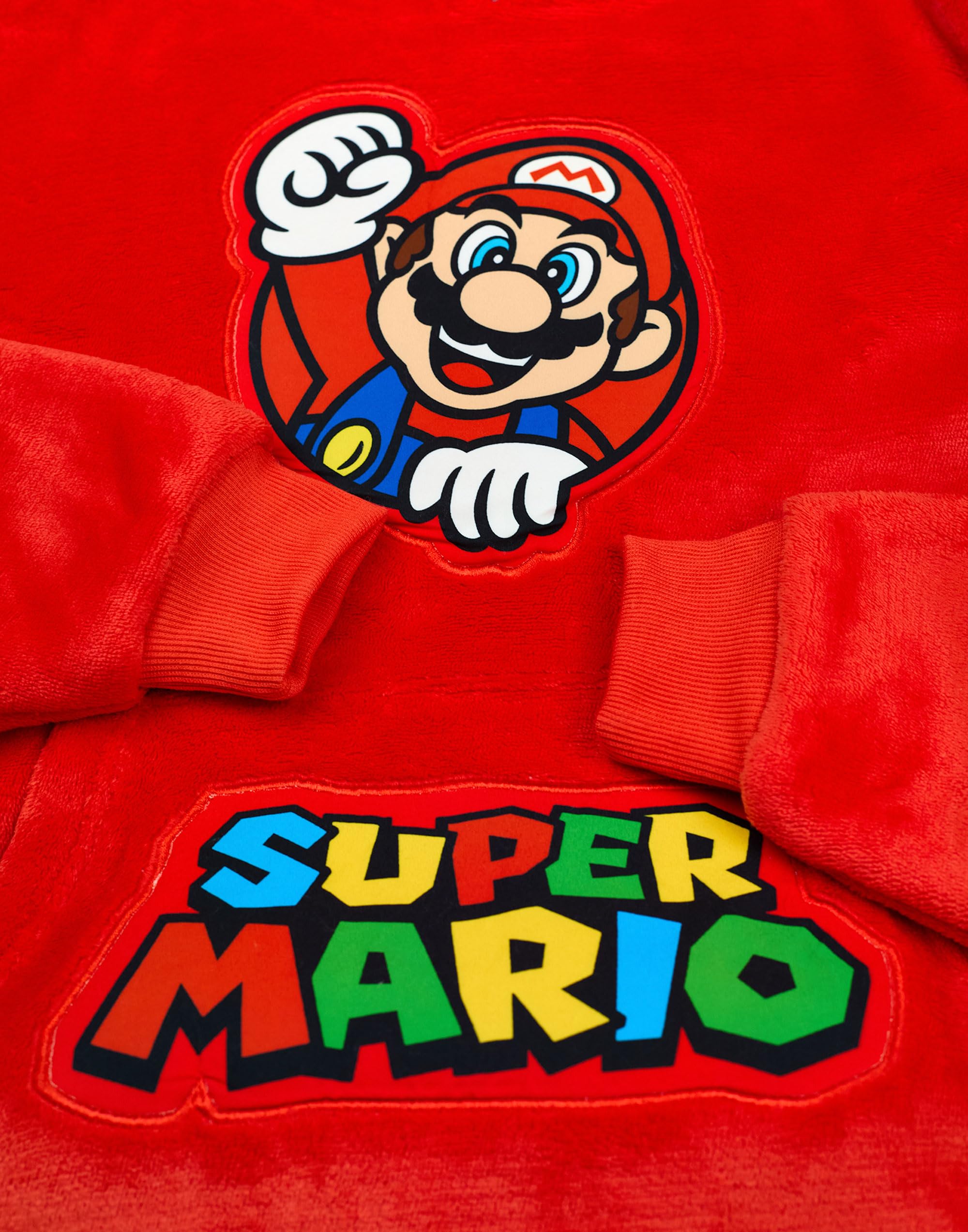 Super Mario Nintendo Tragbare Decke Hoodie für Jungen | Roter Kapuzenpullover für Kinder mit Mario Charaktergrafiken | Kinder Loungewear mit Sherpa-Futter und Taschen | Videospiel-Merchandise-Geschenk